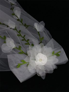 Rouemi Diadem Brautschleier, eleganter Schleier mit Blumen und grünen Blättern