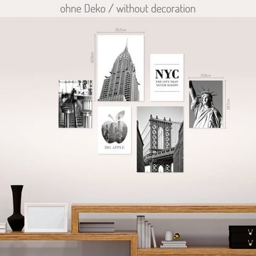Kreative Feder Poster, New York, City, Stadt, Amerika, Freiheitsstatue (Set, 6 St), 6-teiliges Poster-Set, Kunstdruck, Wandbild, Posterwand, Bilderwand, optional mit Rahmen, WP544
