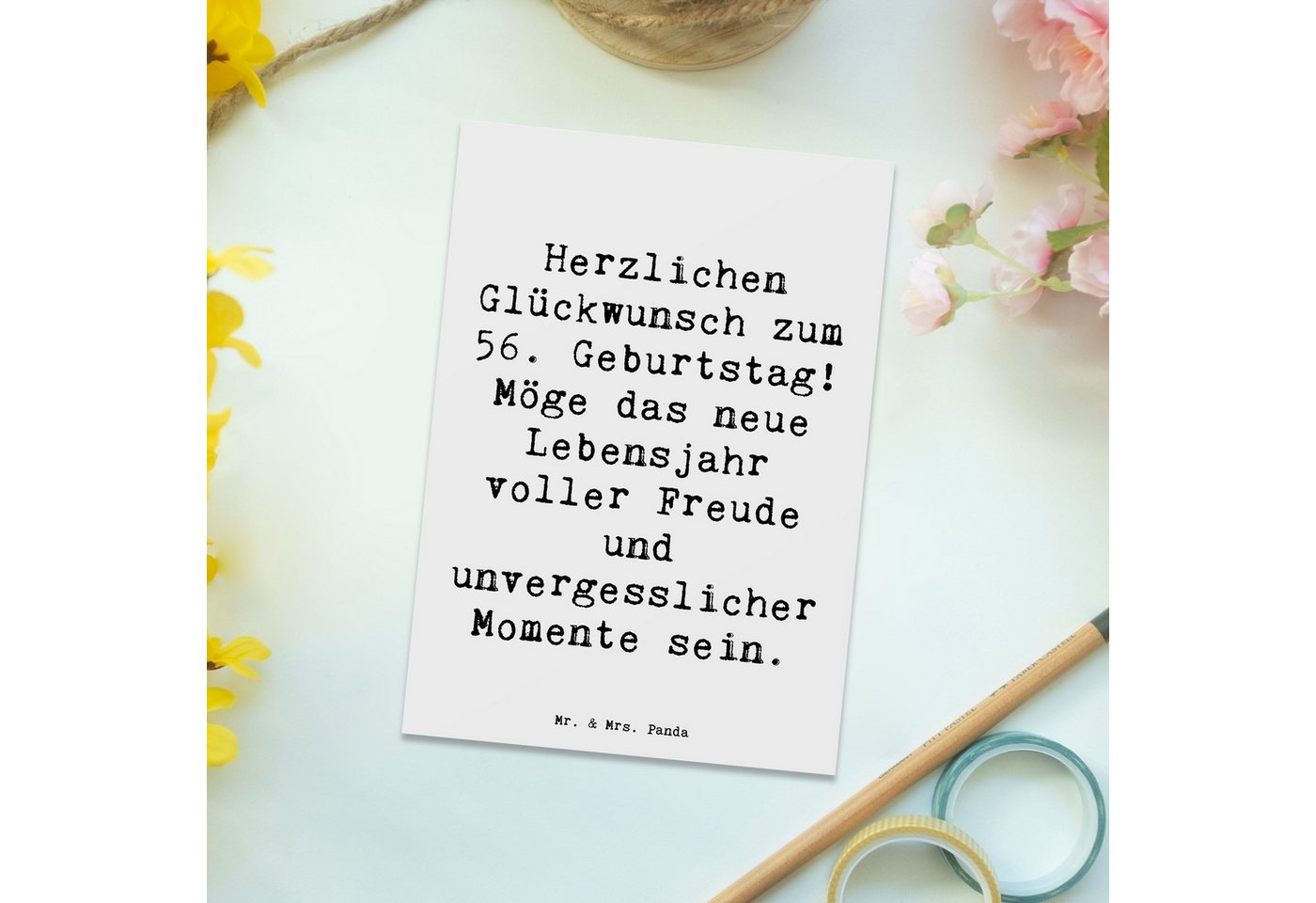 Thumbnail - Mr. & Mrs. Panda Postkarte Spruch 56. Geburtstag Freude - Weiß - Geschenk, Herzlichen Glückwunsc
