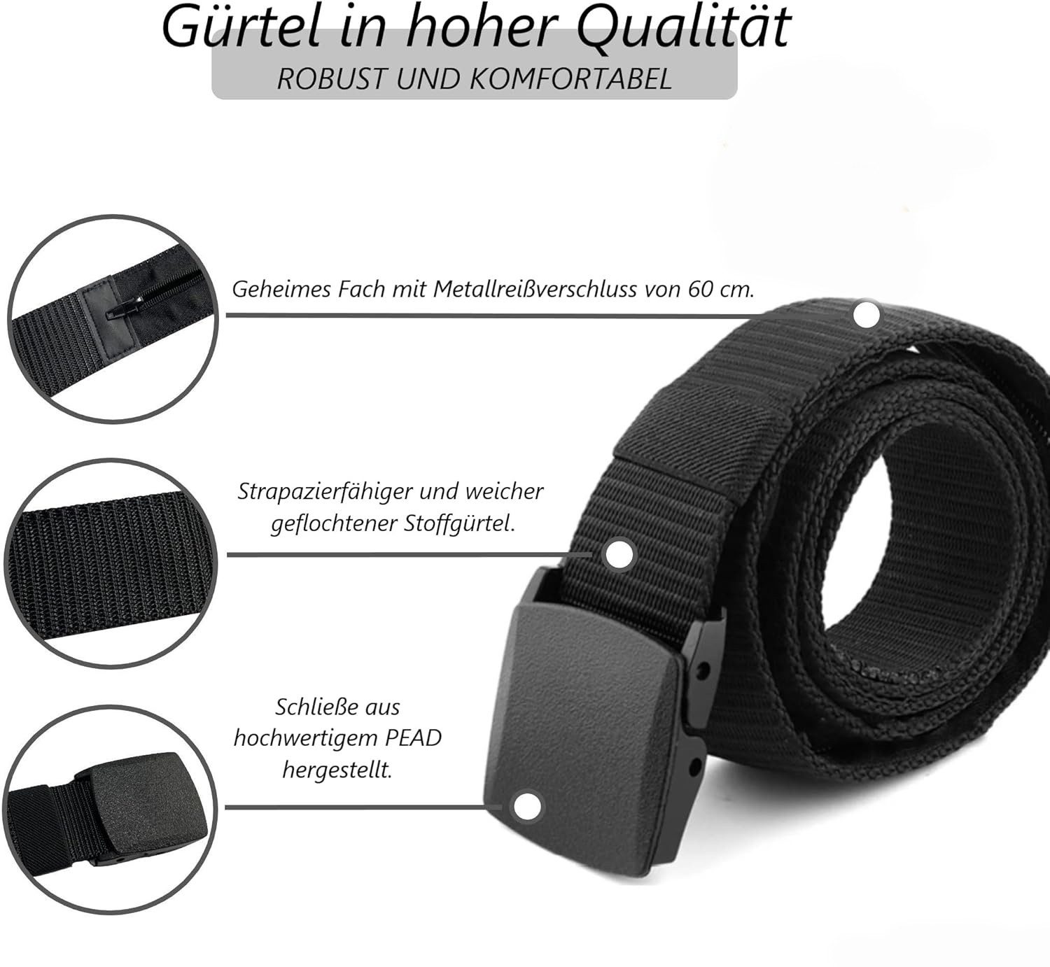 Zaewry Hüftgürtel Geldgürtel mit Reißverschluss Geheimfach, Geldversteck Geeignet für Reise, Dienstreise, Joggen, für Herren und Frauen – Bild 4 von 5