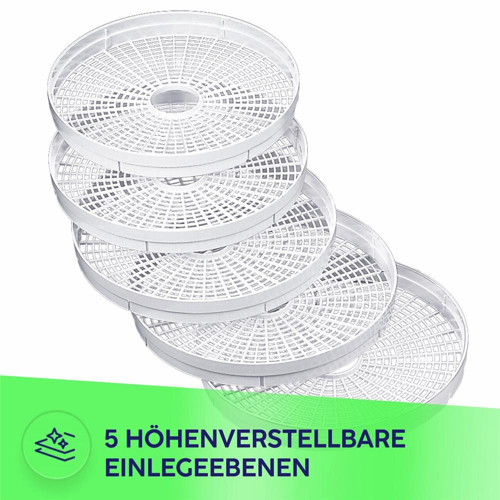 MPM Dehydrator MPM MSG-01 Dörrautomat mit 5 Sieben 250 W Weiß, 28 cm Siebdurchmesser, BPA-frei, Überhitzungsschutz – Bild 4 von 5