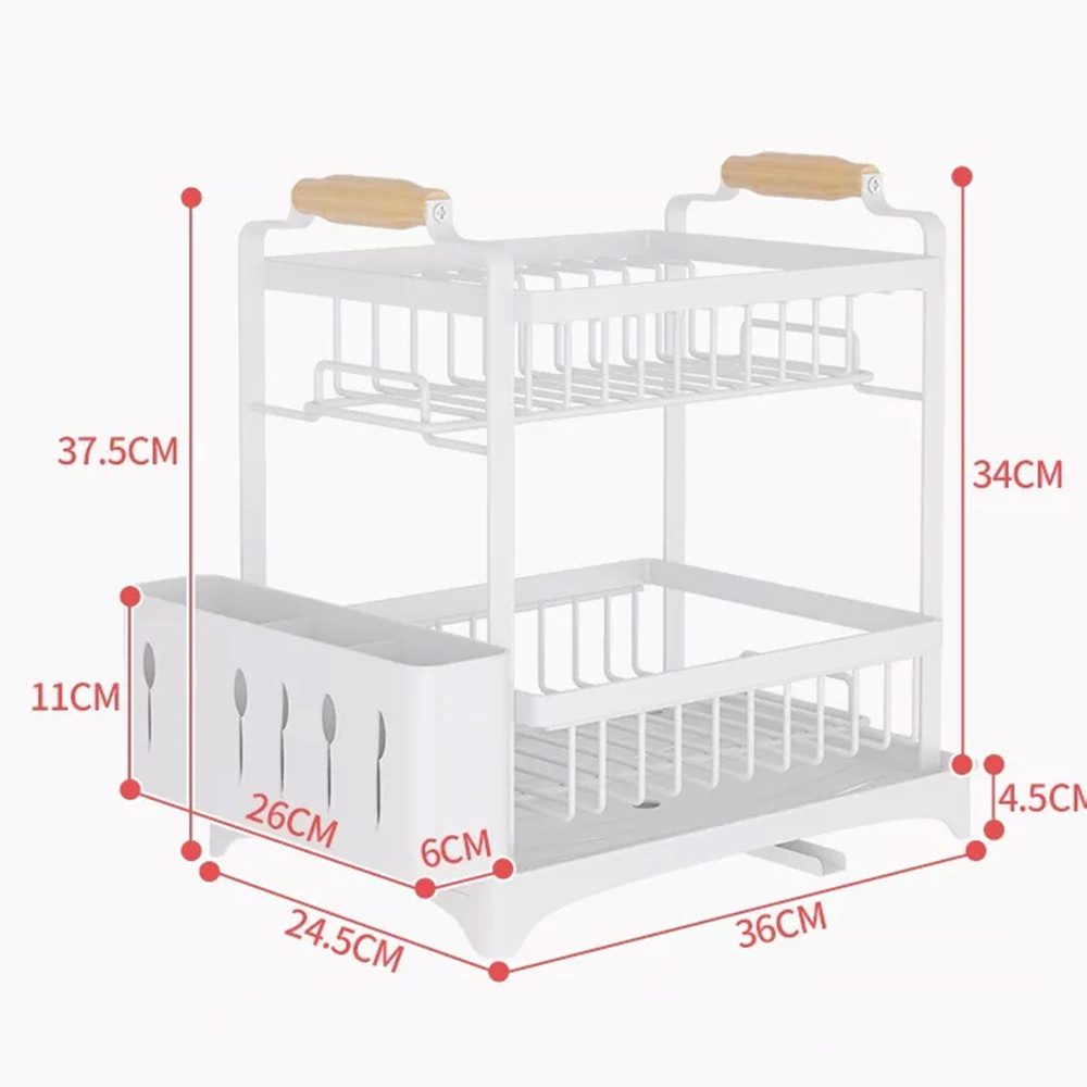 JEOBEST Geschirrständer Abtropfgestell Geschirr, Geschirr Abtropfständer, Zubehör für Küche, 2-Stufiges, mit Utensilienhalter und 360° Abfluss abnehmbarem