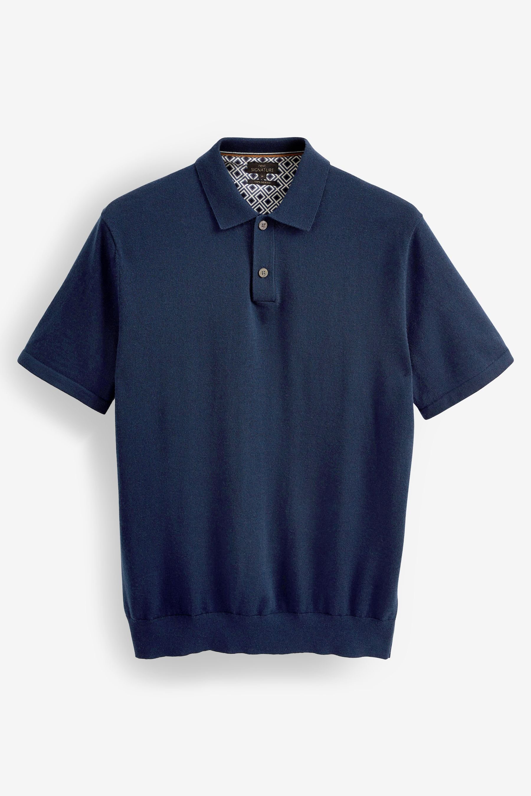 Next Poloshirt Kurzärmeliges Poloshirt aus Merinowolle (1-tlg) Blue