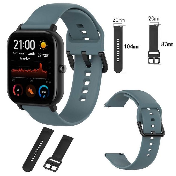 Wigento Smartwatch-Armband Für Amazfit GTS4 Mini Uhr Kunststoff / Silikon Armband Größe L Männer Ersatz Arm Band Blau / Grau