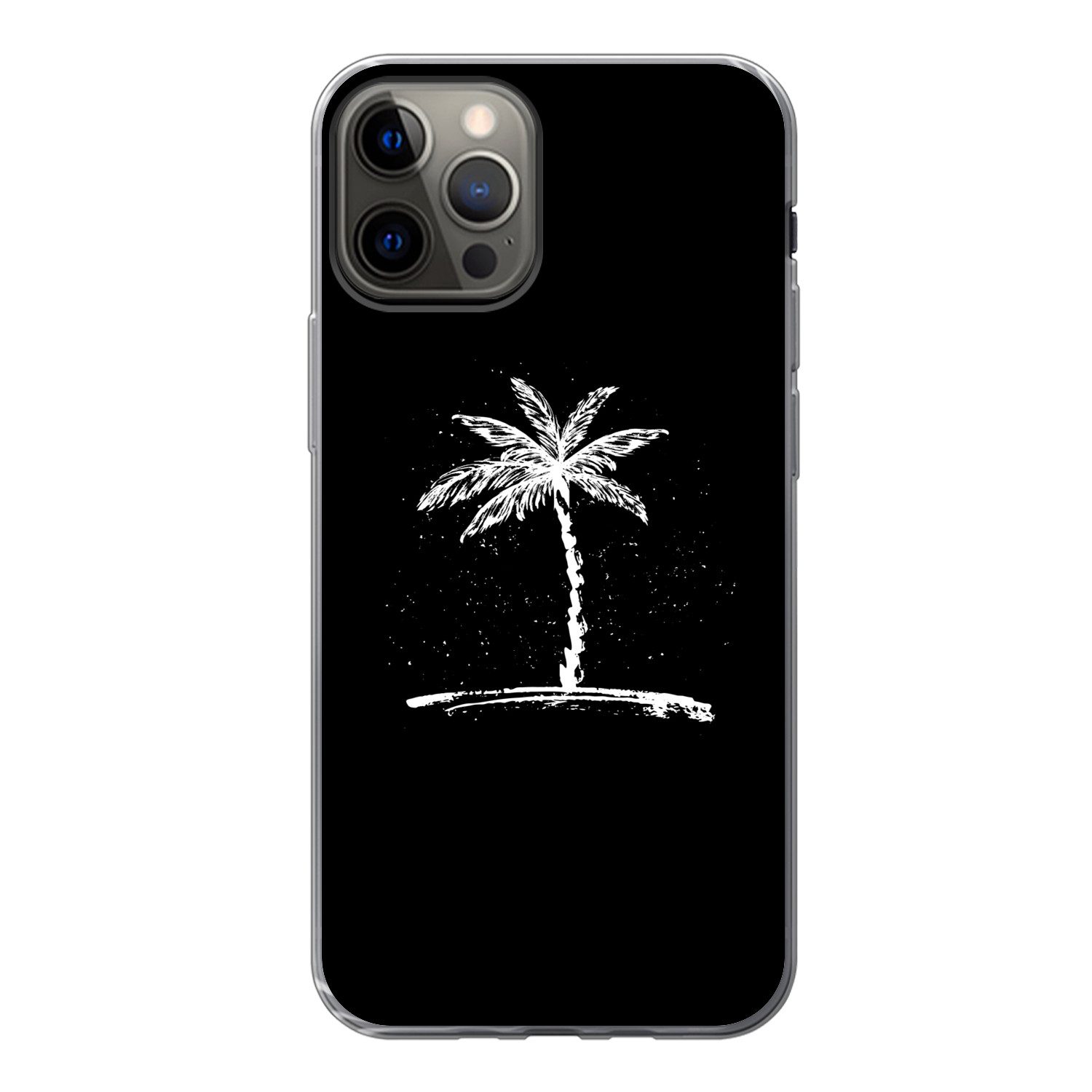 MuchoWow Handyhülle für Apple iPhone 13 Pro Palme - Weiß - Schwarz - Tropisch, Smartphone-Bumper, Print, Handy Schutzhülle Dünn