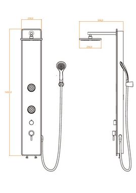 Schütte Duschsäule, Höhe 145 cm, Duschsystem mit Regendusche & Massagedüsen,Handbrause mit 3 Funktionen