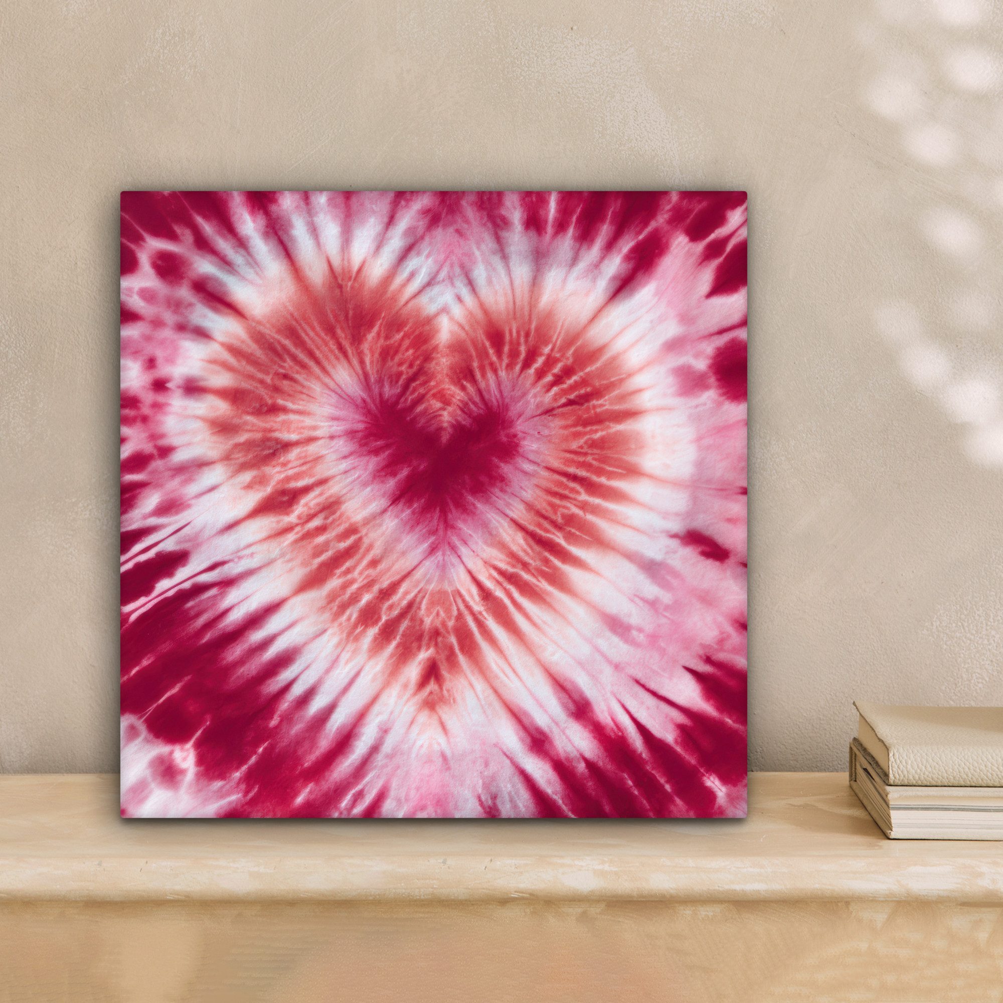 OneMillionCanvasses® Leinwandbild Herzform - Rosa - Krawattenfärbung, Fotodruck (1 St), Wandbild, Deko Schlafzimmer Wohnzimmer Flur 20x20 cm