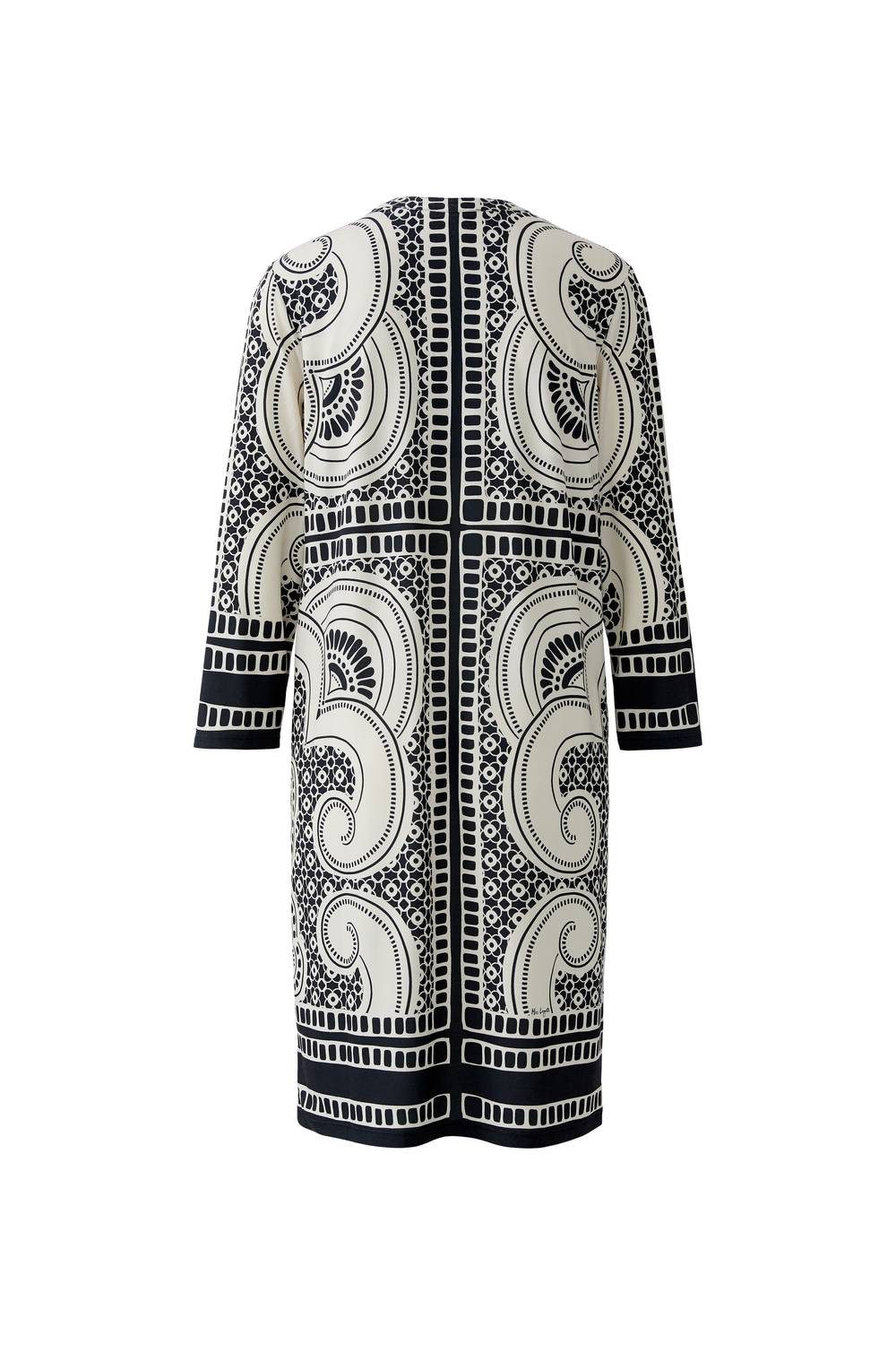 Oui Strandkleid Grafischer Allover-Print in Schwarz-Offwhite