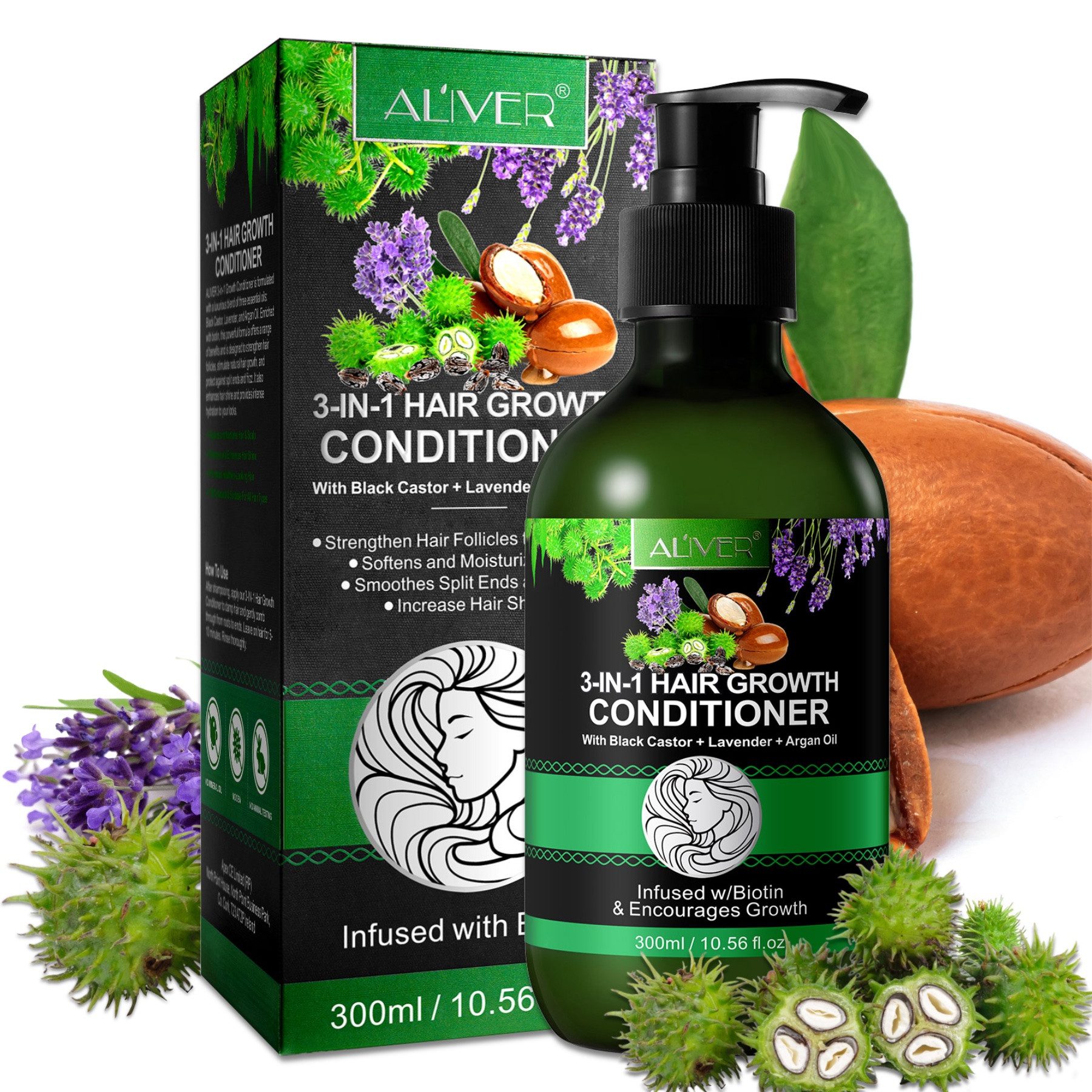 ALIVER Haarspülung Haar Conditioner Haarpflege mit Biotin Rizinusöl Lavendelöl Arganöl, 1-tlg., Biotin