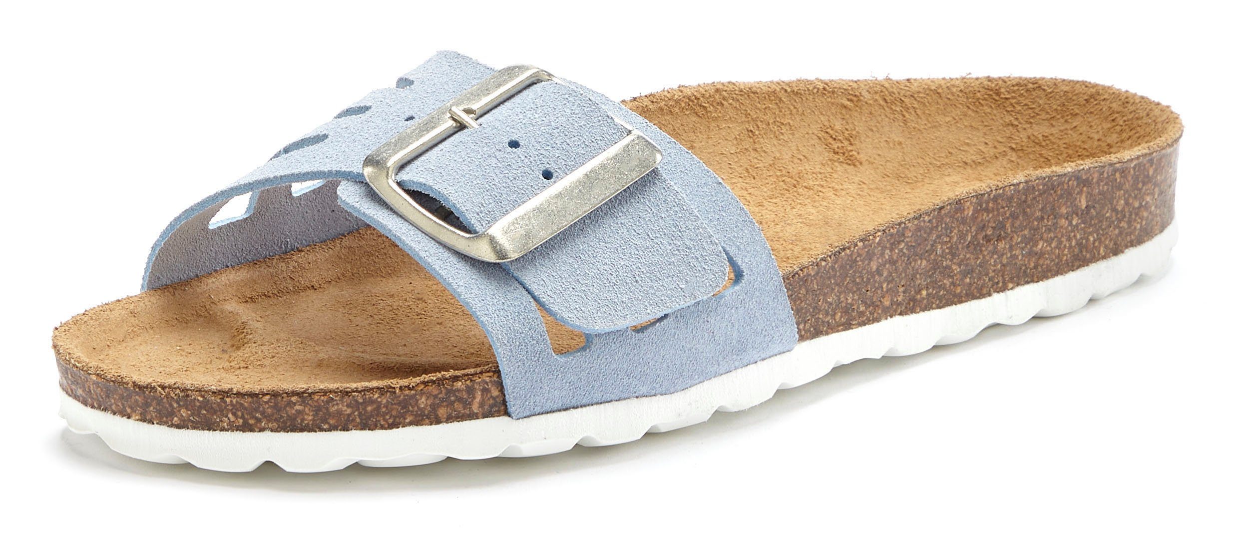 hellblau Elbsand Korkfußbett Pantolette weiches hochwertiges offener Schuh, Sandale, Leder, Mule,