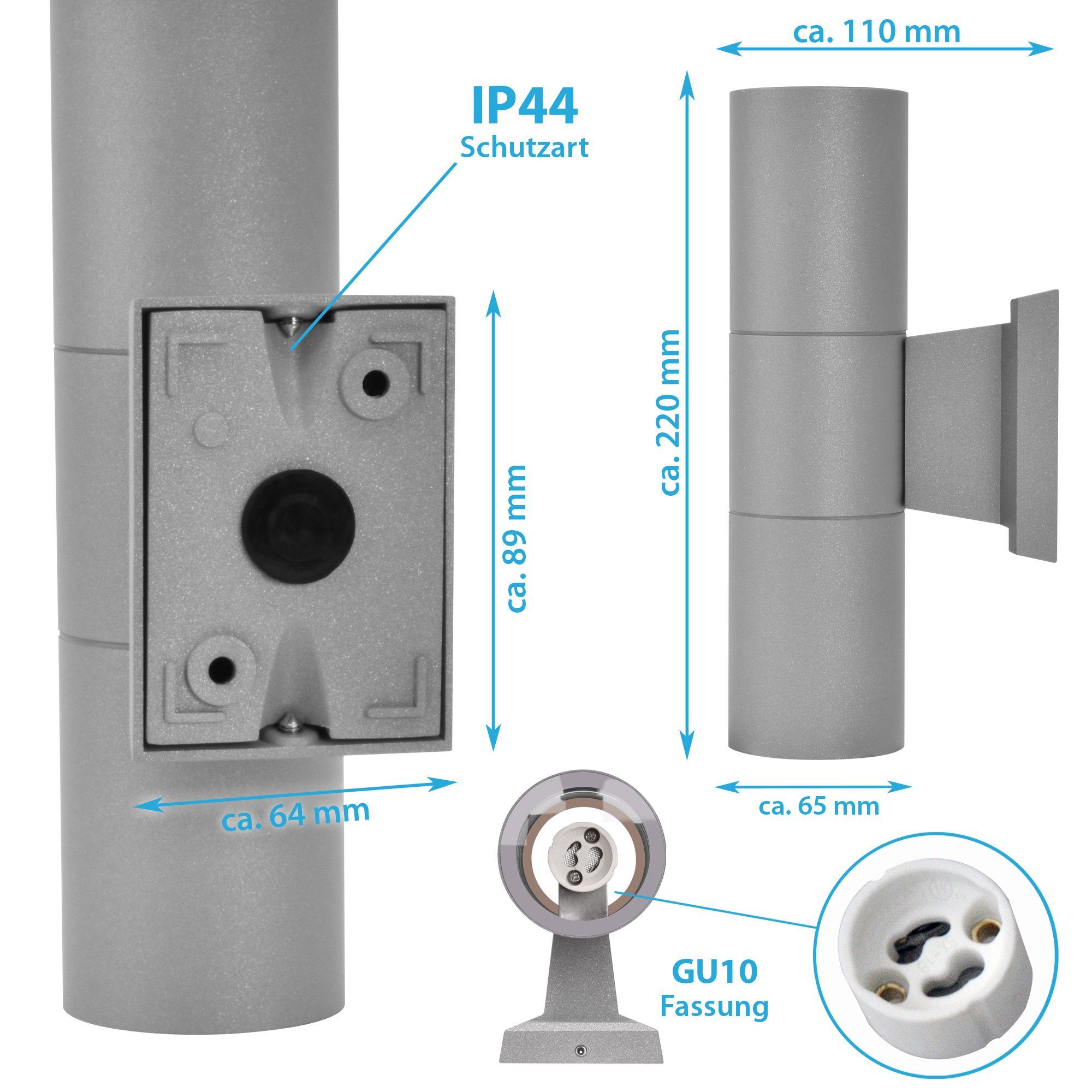 Maxkomfort Wandleuchte 1258, ohne Leuchtmittel, Wandleuchte, Außenleuchte,  Außenwandleuchte, Wandstrahler, Wandlampe, Innenleuchte, Flurleuchte,  UP&Down, GU10, IP44, Modern