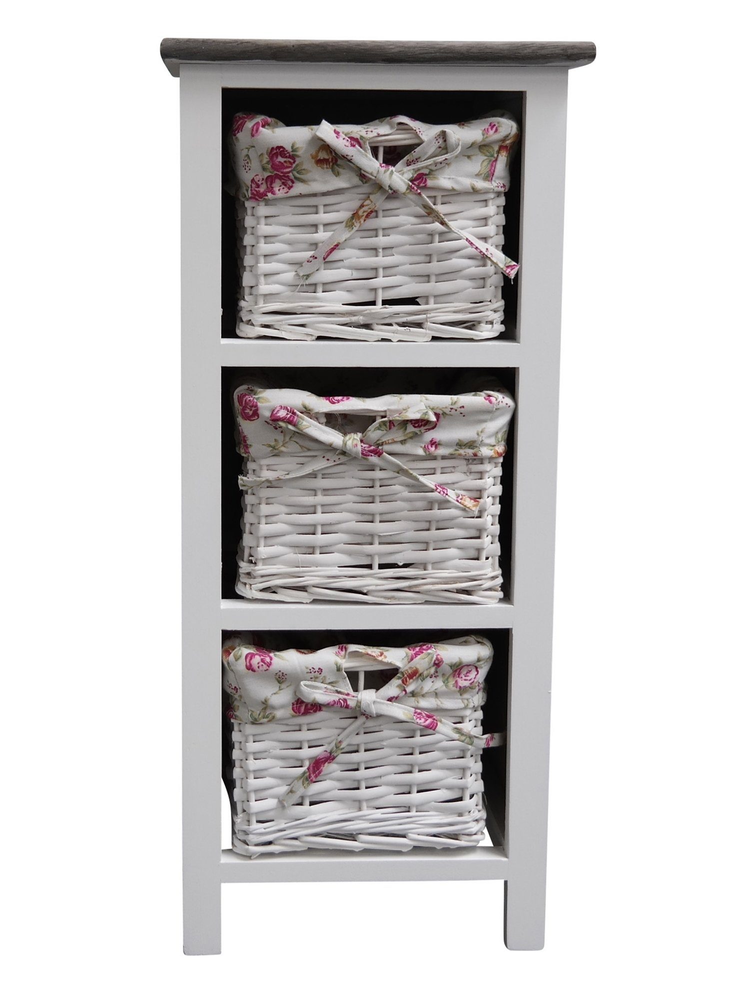 elbmöbel Nachtschrank Regal mit Körben weiß Holz Regal: 3 Ordnungsboxen  31x69x31 cm holz weiß rosalie Korb