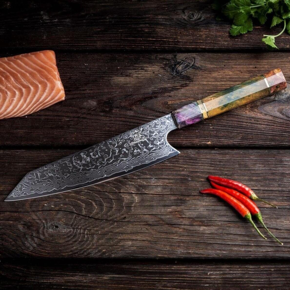 Küchenkompane Kochmesser Küchenkompane Damast-Gyuto Kochmesser Hayami, 20cm, VG10 Stahl