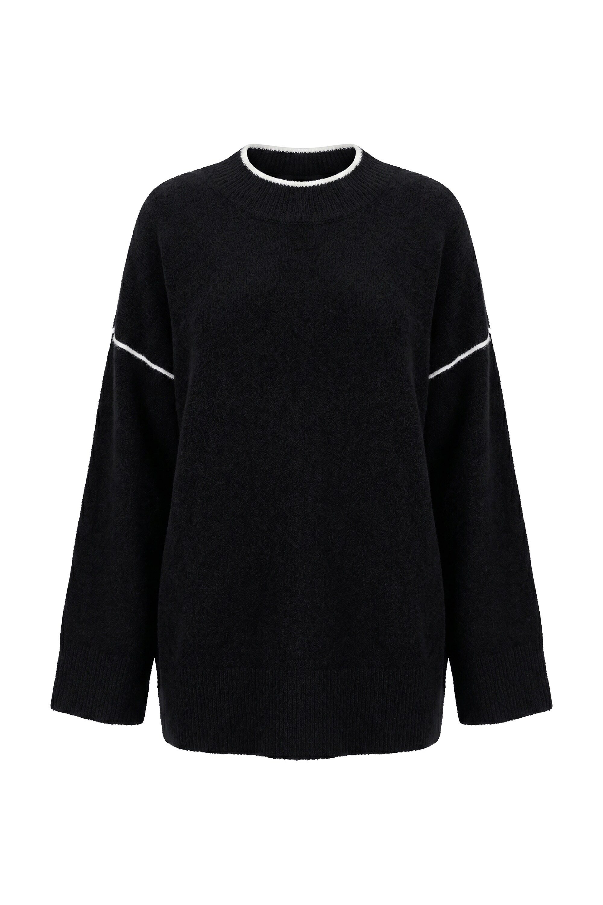 Strickpullover Pullover Schmucknähte Stehkragen Langarm