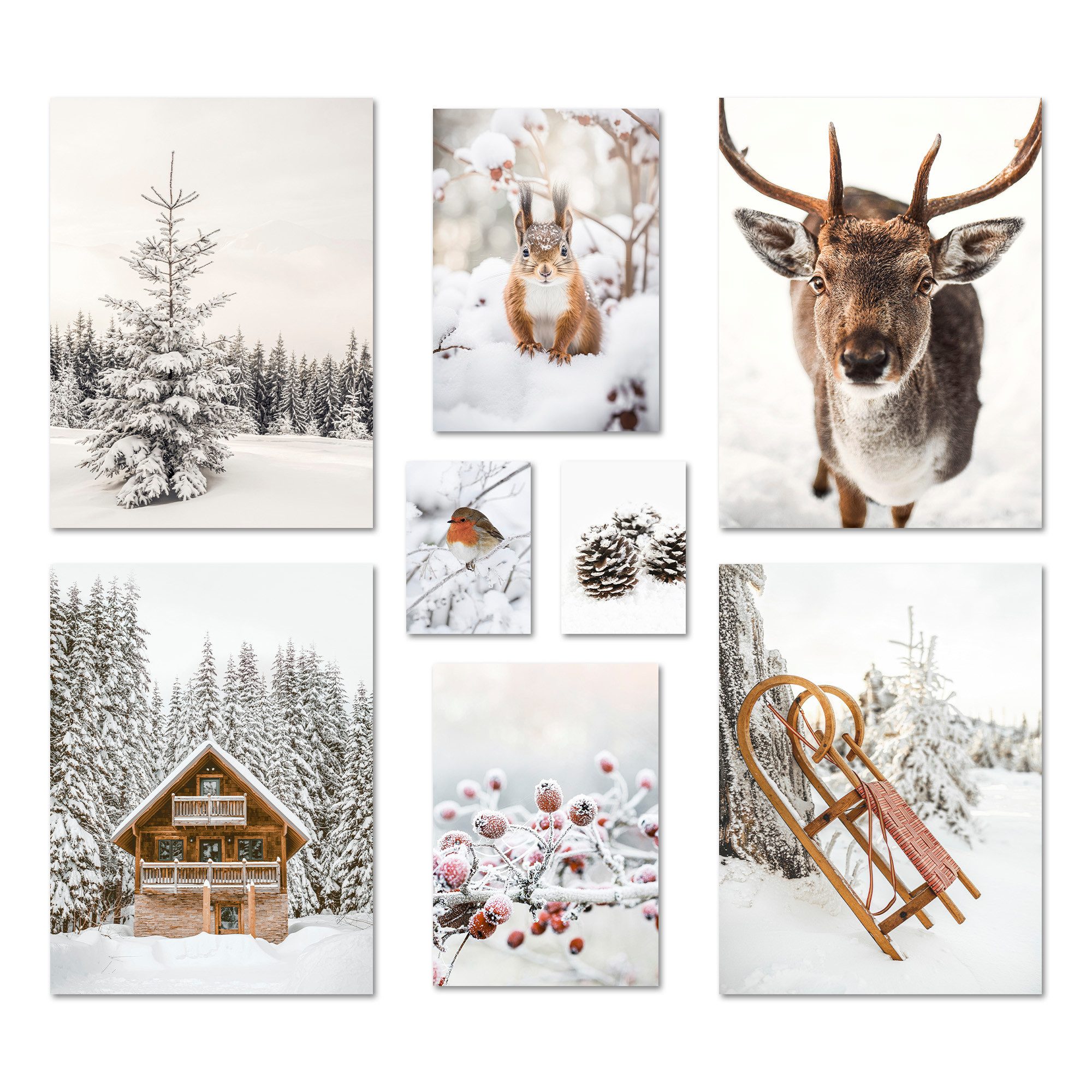 ARTFAVES Bilder-Collage Poster Set Winter Wonderland I mehrteilige Bilderwand I Wandbilder, (8er Set), moderne Wandbilder Winter Deko