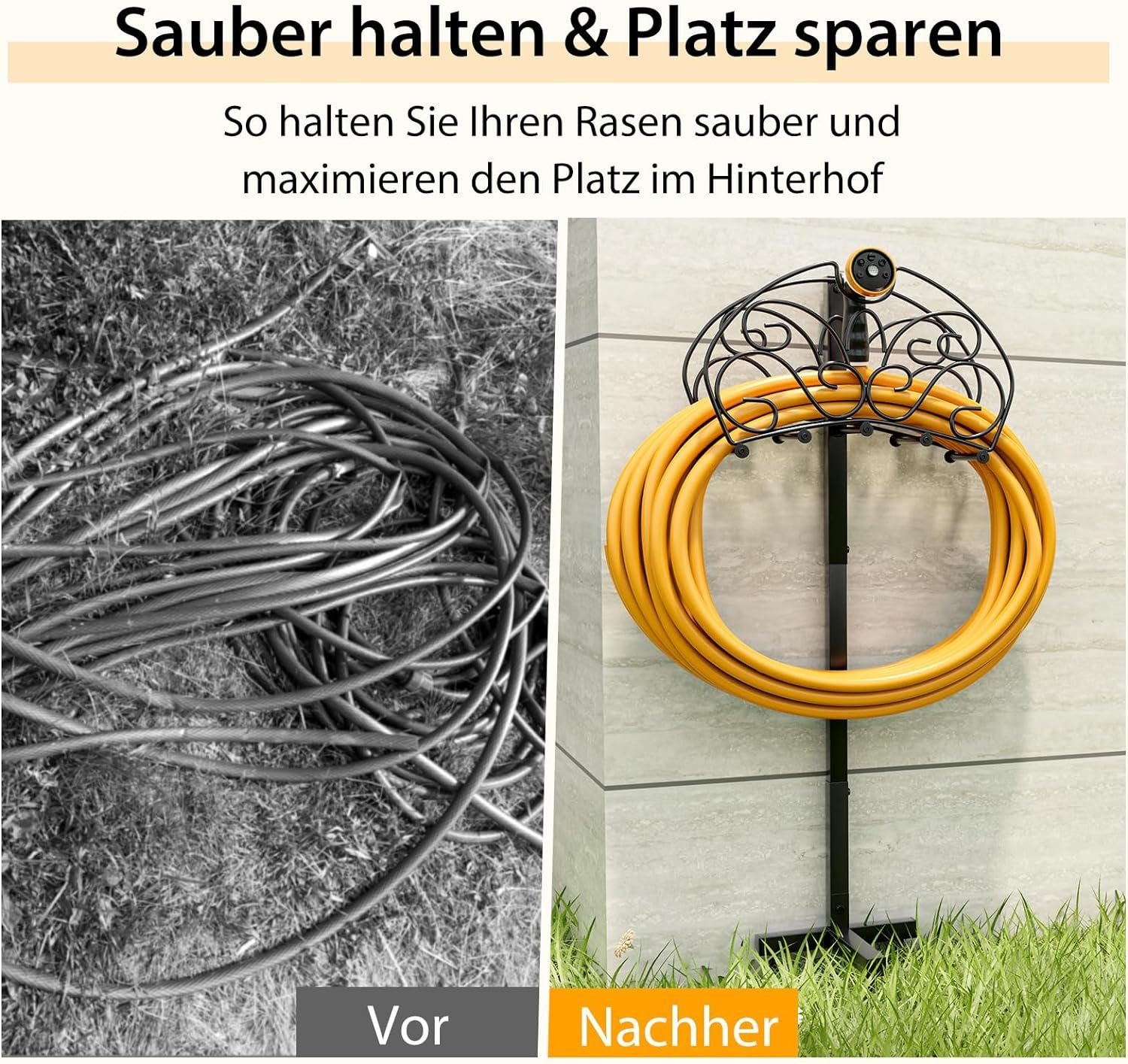 KOMFOTTEU Schlauchhalterung Gartenschlauchhalter, (für 46m Schlauch, bis 10kg belastbar)