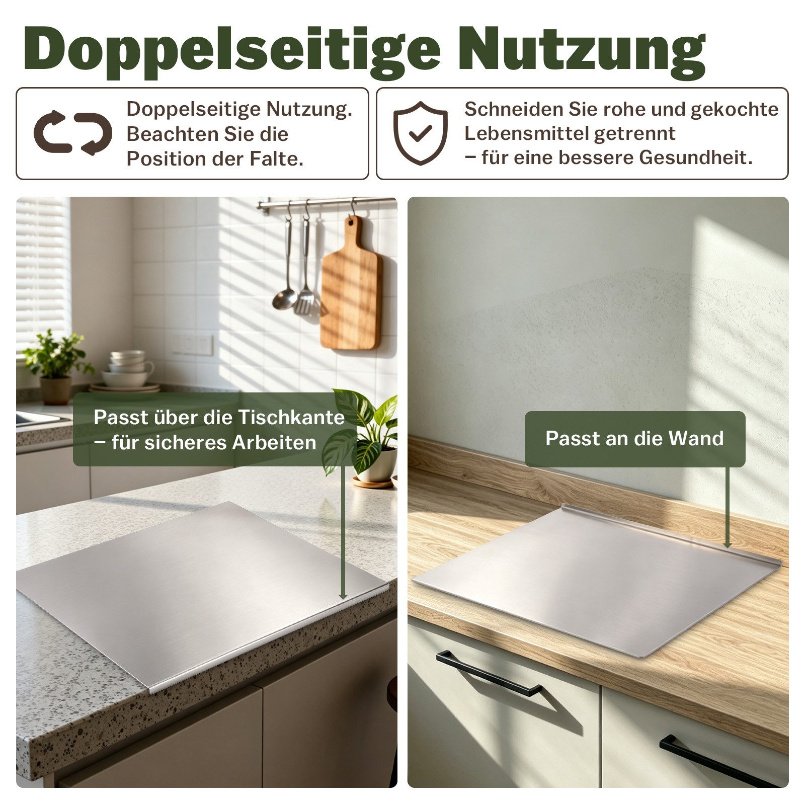 JOYOLEDER Schneidebrett Arbeitsplatte Knetbrett Edelstahl 50x40 cm - Für Kneten, Schneiden, (Backen - Küchenplatte mit Anschlagkante - Auch als Nudelbrett, Back – Bild 3 von 5