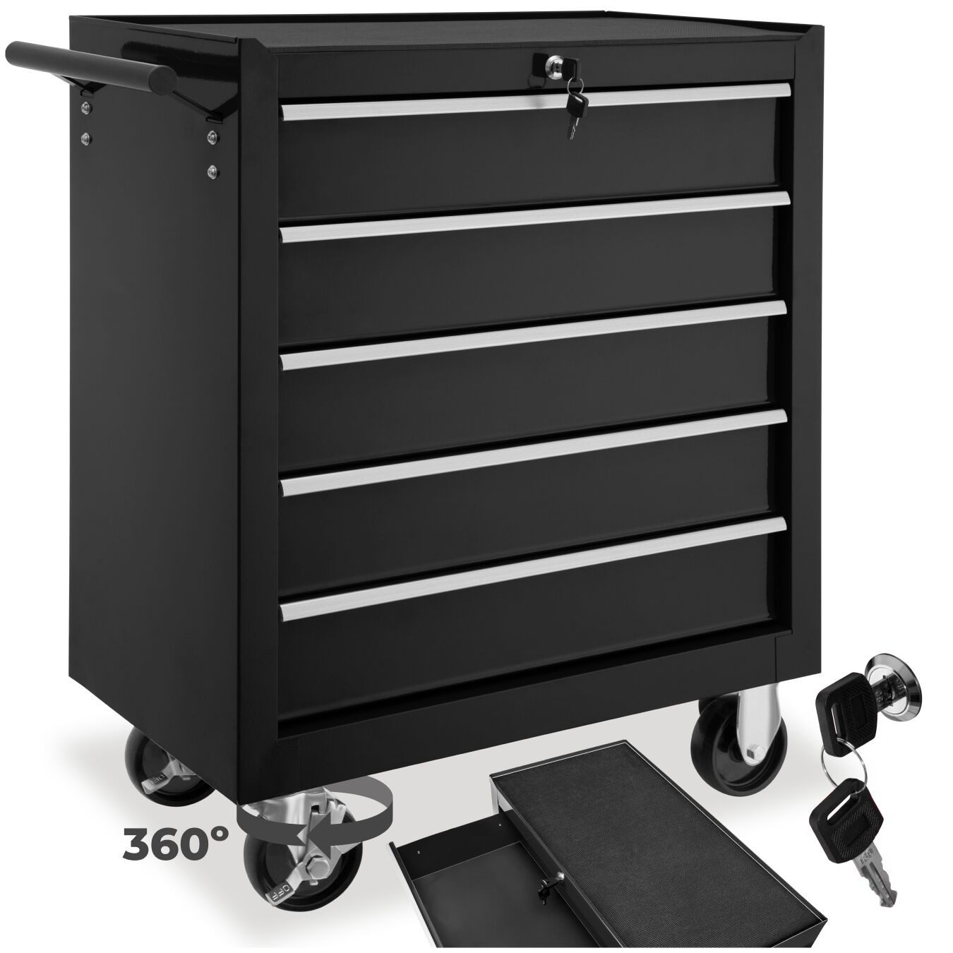 tectake Werkzeugwagen Werkstattwagen mit 5 Schubladen, schwarz, 5 kugelgela günstig online kaufen
