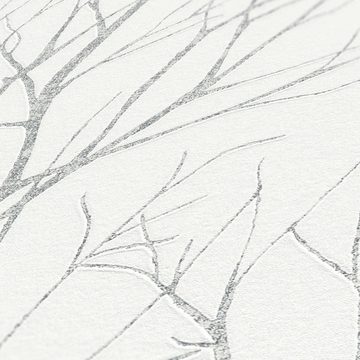 Tadessi Vliestapete Tapete Bäume Blätter Aurora M1-No.1323, Vliestapete, Weiß, Grau