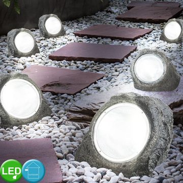 Globo Gartenleuchte, LED-Leuchtmittel fest verbaut, Kaltweiß, 3x LED Außen Leuchten Garten Weg Boden Lampen Stein Optik