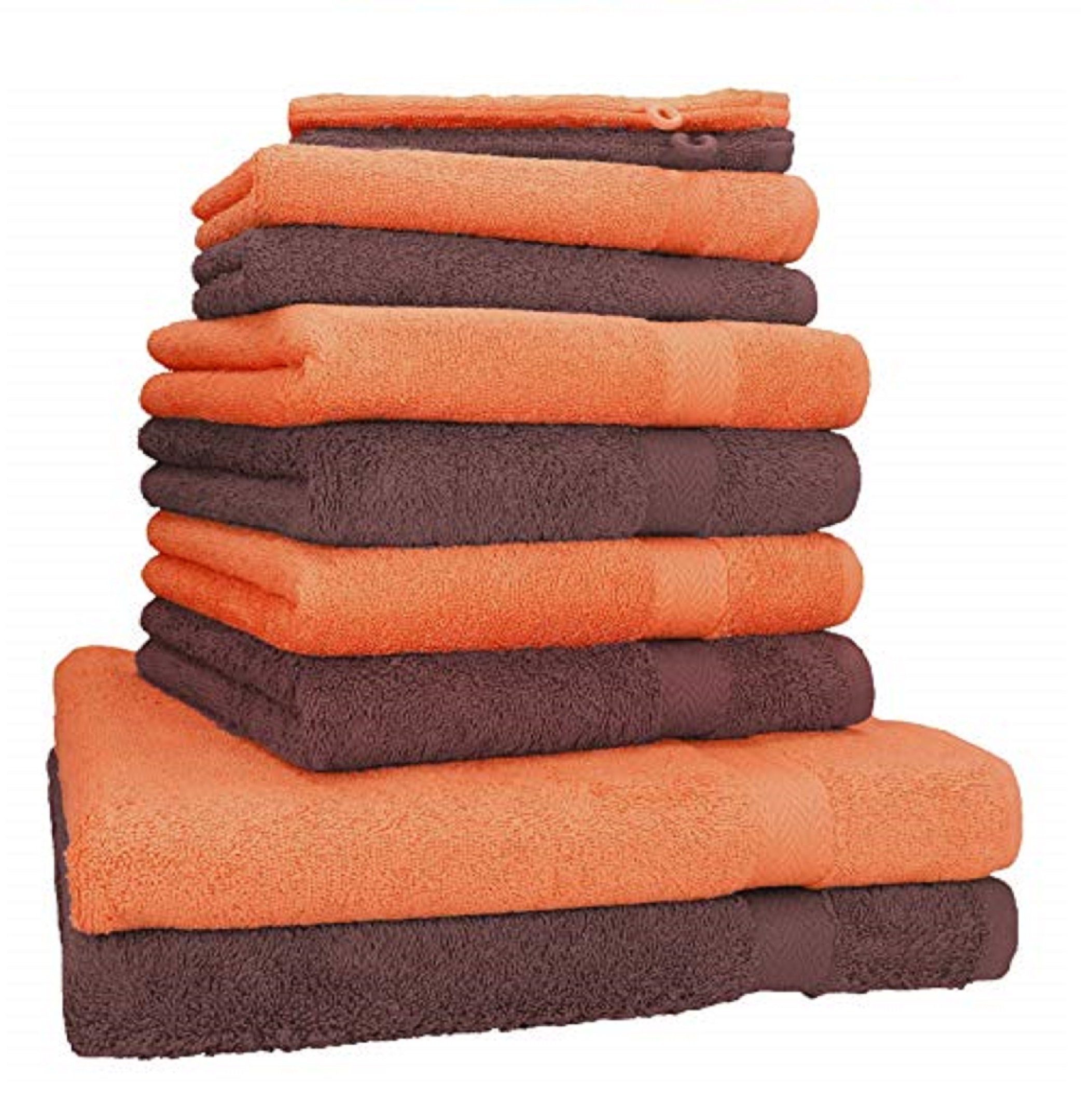 Betz Handtuch Set 10-TLG. Handtuch-Set Premium Farbe Orange & Nussbraun, 100% Baumwolle, (10-tlg)