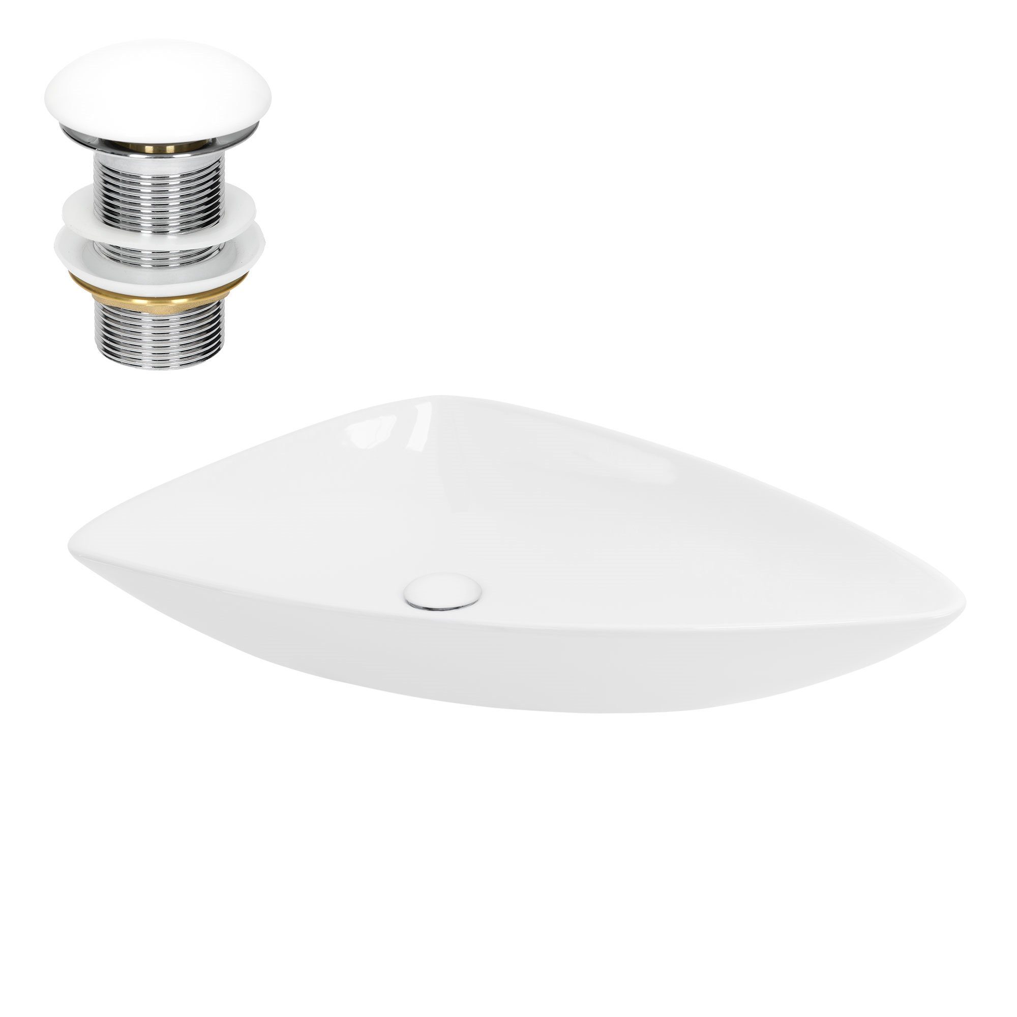 LuxeBath Waschbecken Waschtisch Aufsatzwaschbecken aus Keramik für Badezimmer / Gäste-WC, Handwaschbecken Weiß inkl. Ablaufgarnitur ohne Überlauf