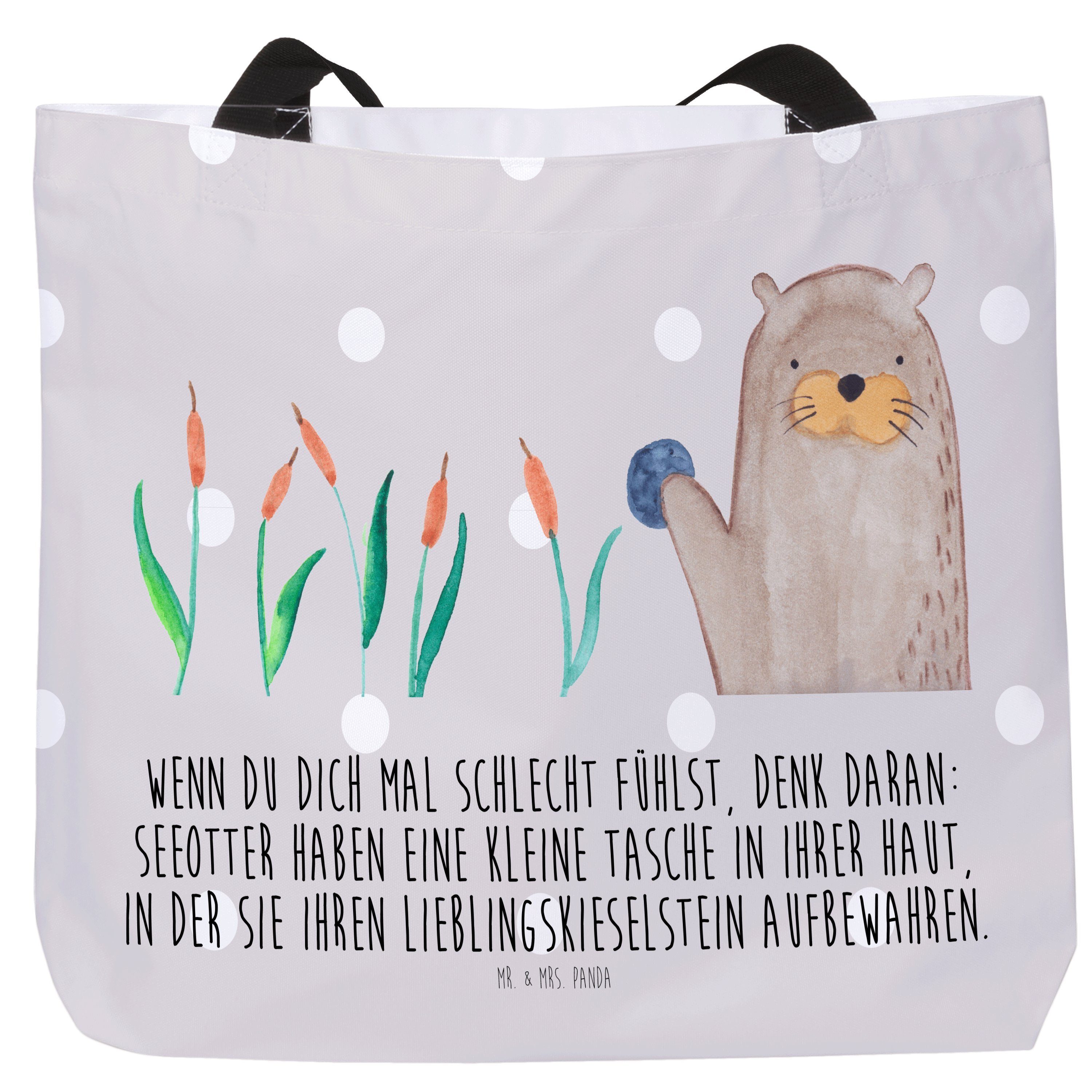 Tasche, mit Mr. & Geschenk, Einkaufsta - Beutel, Panda Stein Otter Shopper Grau (1-tlg) Pastell Mrs. -