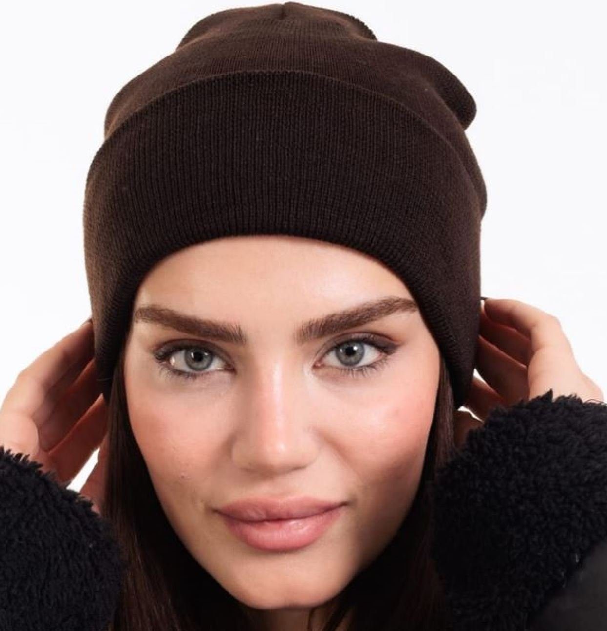 herémood Strickmütze Feinstrickmütze Wintermütze Rippenmuster mit Krempe Wintersale