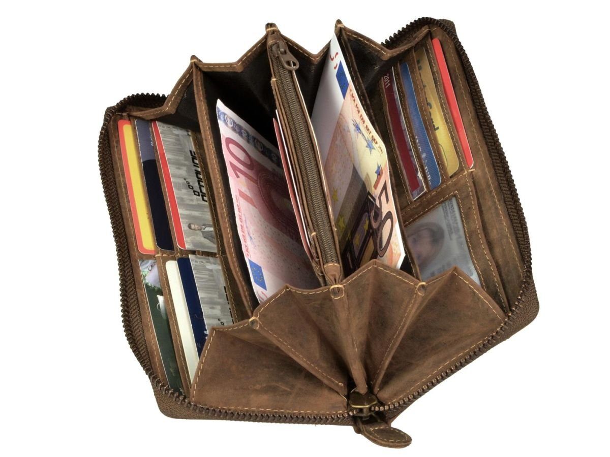 Greenburry Geldbörse Vintage, Damenbörse lang groß, Portemonnaie 14 Kartenfächern, Münzfach außen