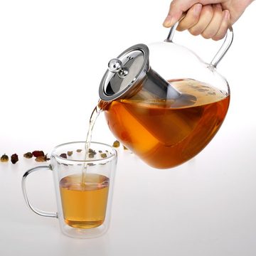 monzana Teekanne, Glas mit Siebeinsatz 1,5 L Teebereiter Glaskanne Edelstahl Sieb