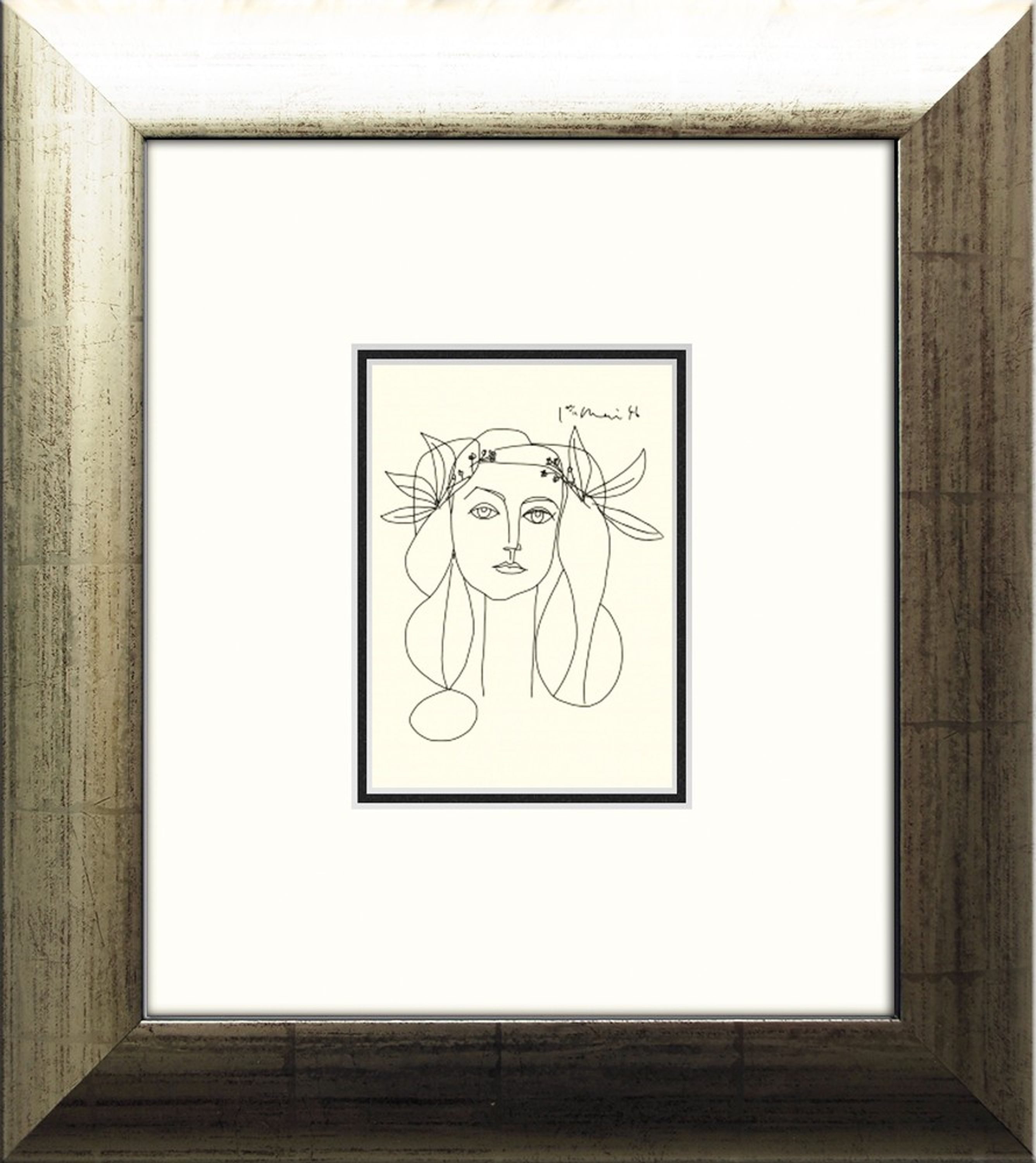 artissimo Bild mit Rahmen gerahmter Kunstdruck 35x39 cm / minimalistisches Gemälde, Pablo Picasso: Porträt Francoise Gilot