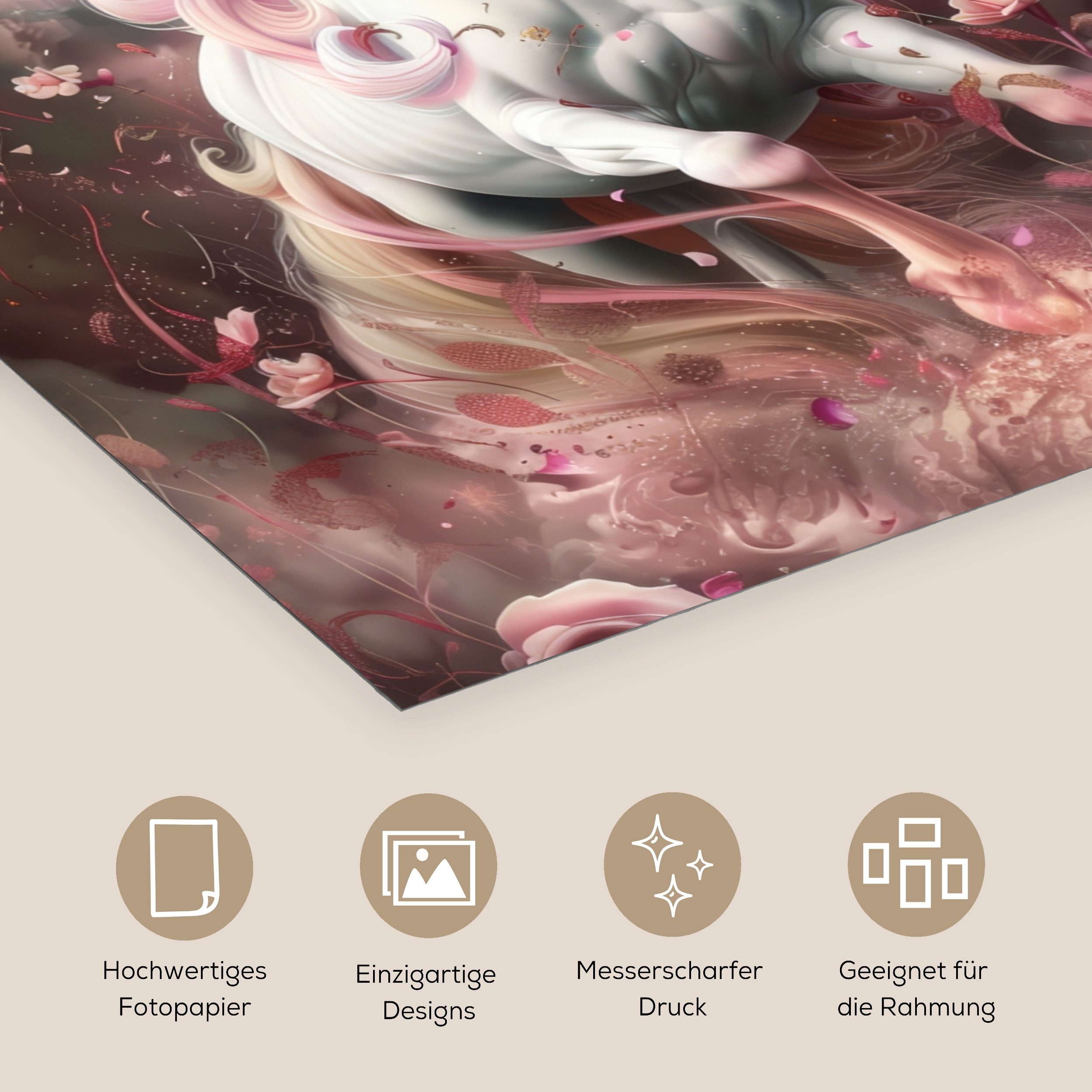 MuchoWow Poster Einhorn - Mädchen - Rosa - Blumen - Märchen, (1 St), Poster ohne Rahmen, Wandbild, Wandposter, 60x80 cm