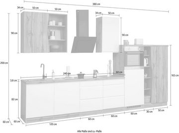 Kochstation Küche KS-Bruneck, 380 cm breit, Ceran-oder Induktionskochfeld, hochwertige MDF-Fronten