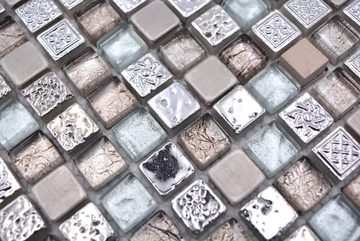 Mosani Mosaikfliesen Glasmosaik Resin Stahl Mosaik grau glänzend / 10 Mosaikmatten