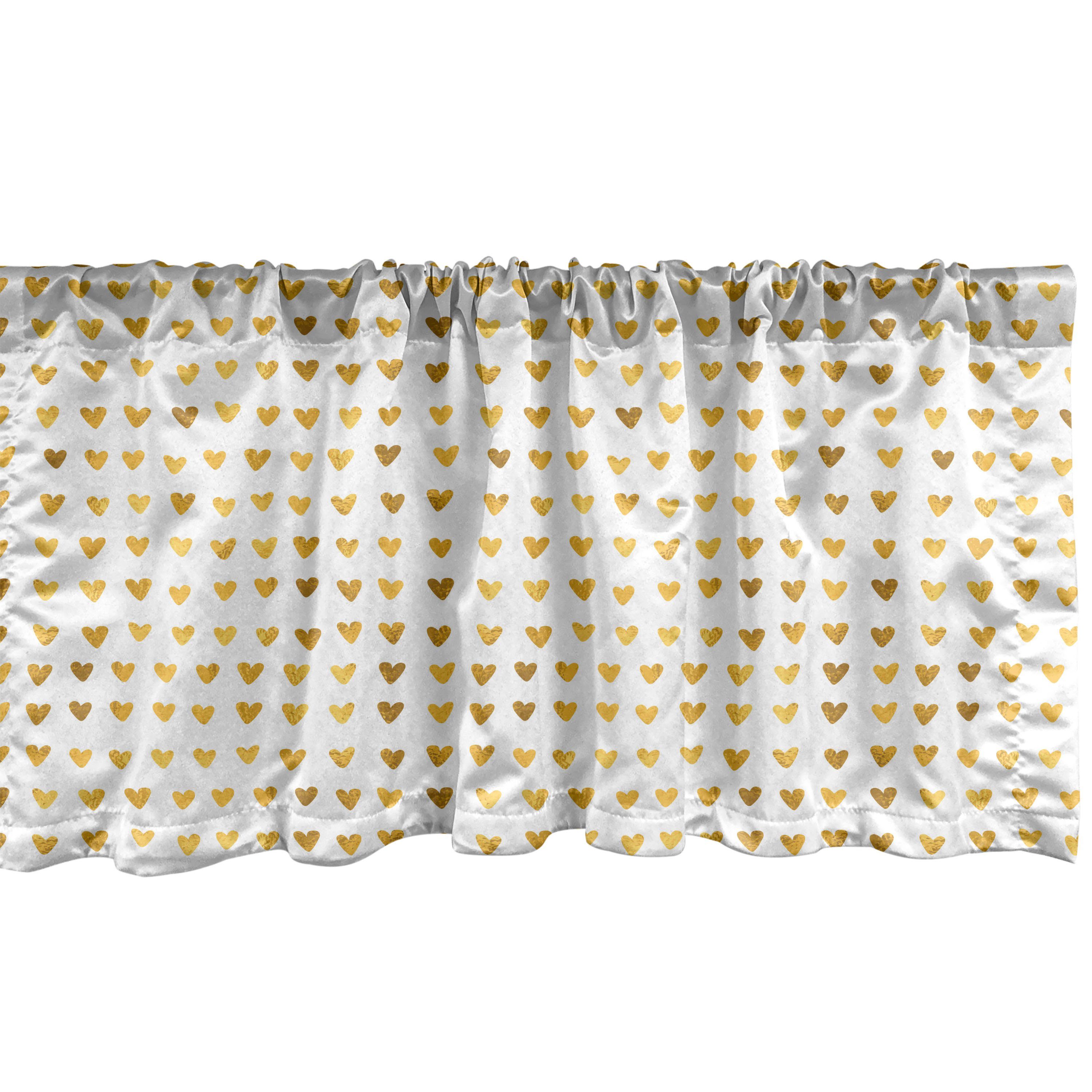 Scheibengardine Vorhang Volant für Küche Schlafzimmer Dekor mit Stangentasche, Abakuhaus, Microfaser, Romantisch Golden Yellow Tone Herzen
