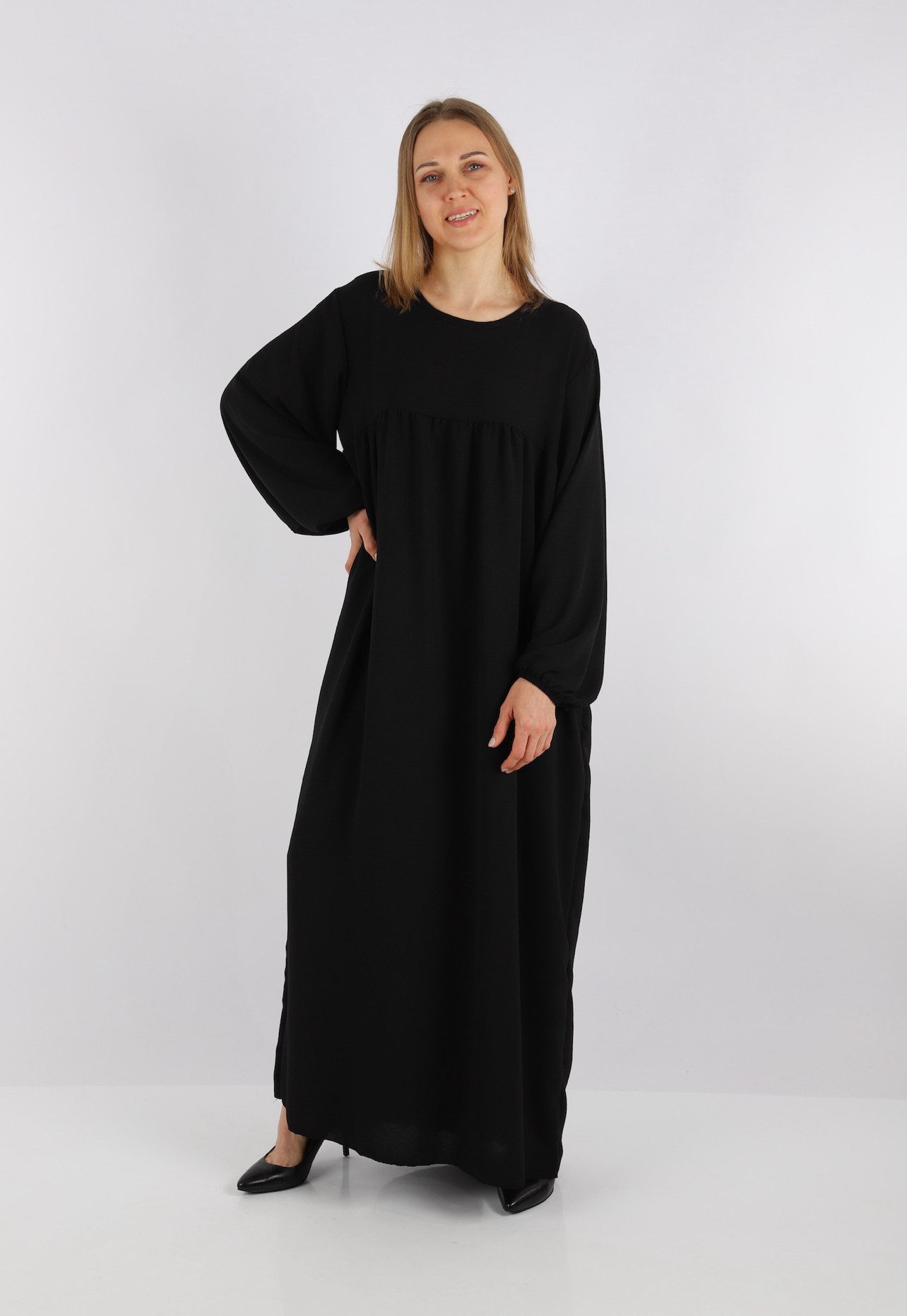 HELLO MISS Sommerkleid Elegantes Langarm Abaya Kleid aus Jazz Stoff Sommerkleid für Damen in Unifarbe