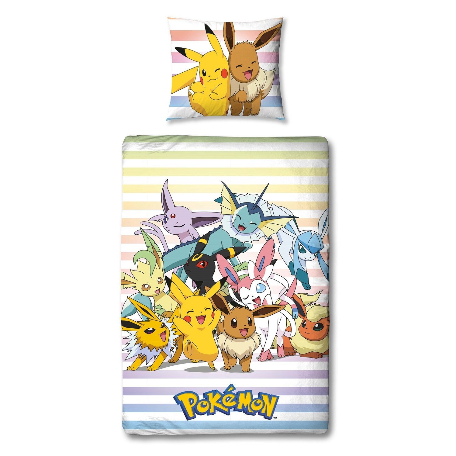 Familando Kinderbettwäsche Set Pokemon "Group" 135x200 + 80x80 mit Spannbet günstig online kaufen