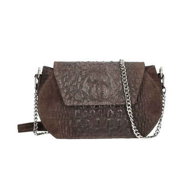 ITALYSHOP24 Schultertasche Made in Italy Damen Leder Tasche CrossOver, Kroko Prägung oder Glattleder mit Kette, als Clutch, Umhängetasche tragbar