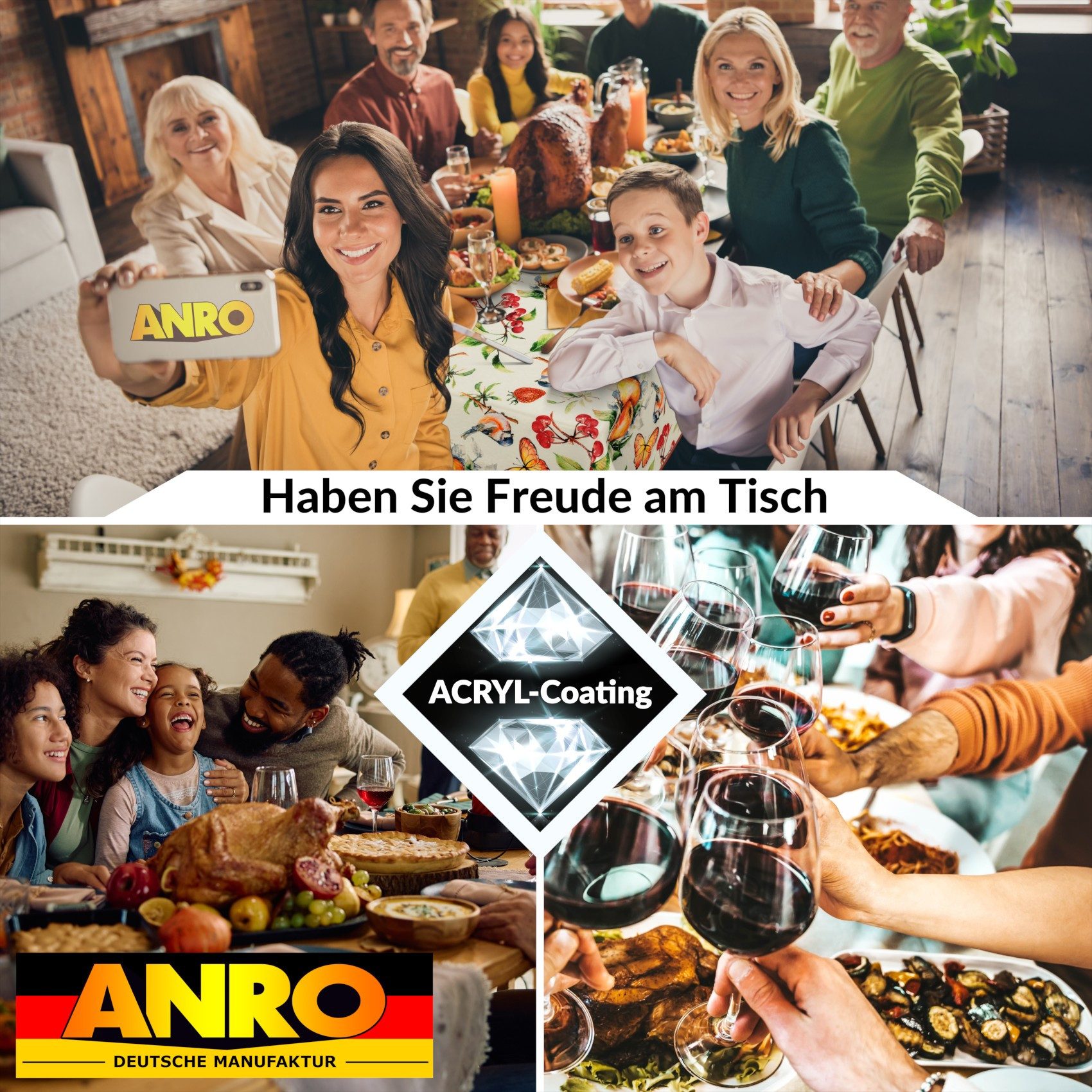 ANRO Tischdecke Stoff Digitalprint Tischtuch EasyClean ACRYL Beschichtet Tischwäsche (Einzelstück 1-tlg), auch als Gartentischdecke - ACRYL Beschichtet