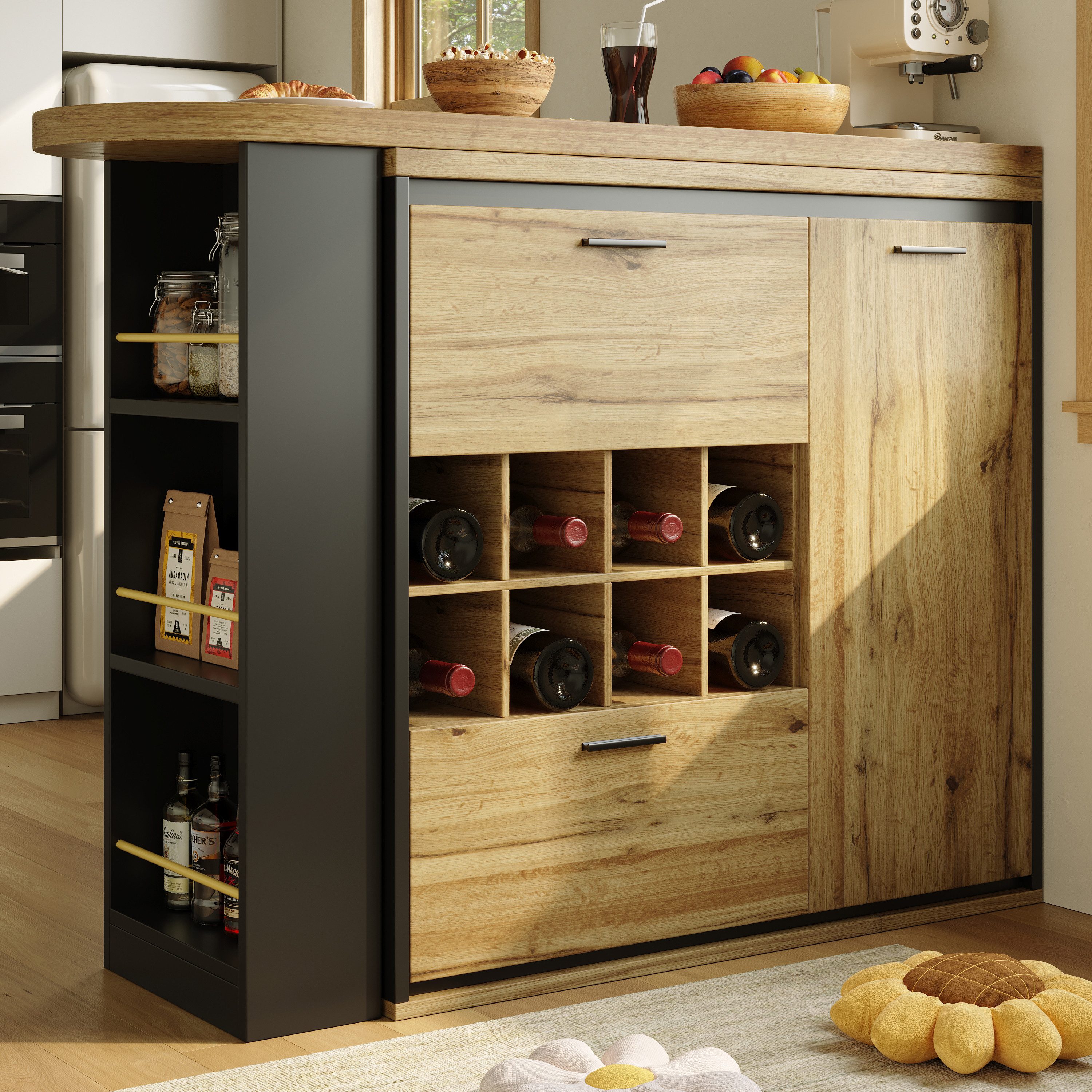 Ulife Bartisch Ausziehbarer Esstisch, Küchentisch, 138-220 x 39 x 105 cm (1-St), Tischplatte mit Holzmaserung, geeignet für Küche und Wohnzimmer