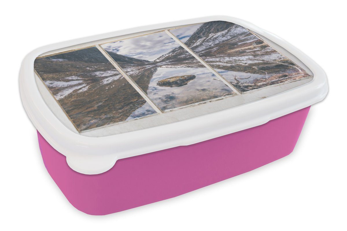 Wasser, Aussicht rosa Berg Mädchen, Kunststoff Brotdose Erwachsene, Kinder, (2-tlg), Kunststoff, Brotbox - MuchoWow Lunchbox Snackbox, - für