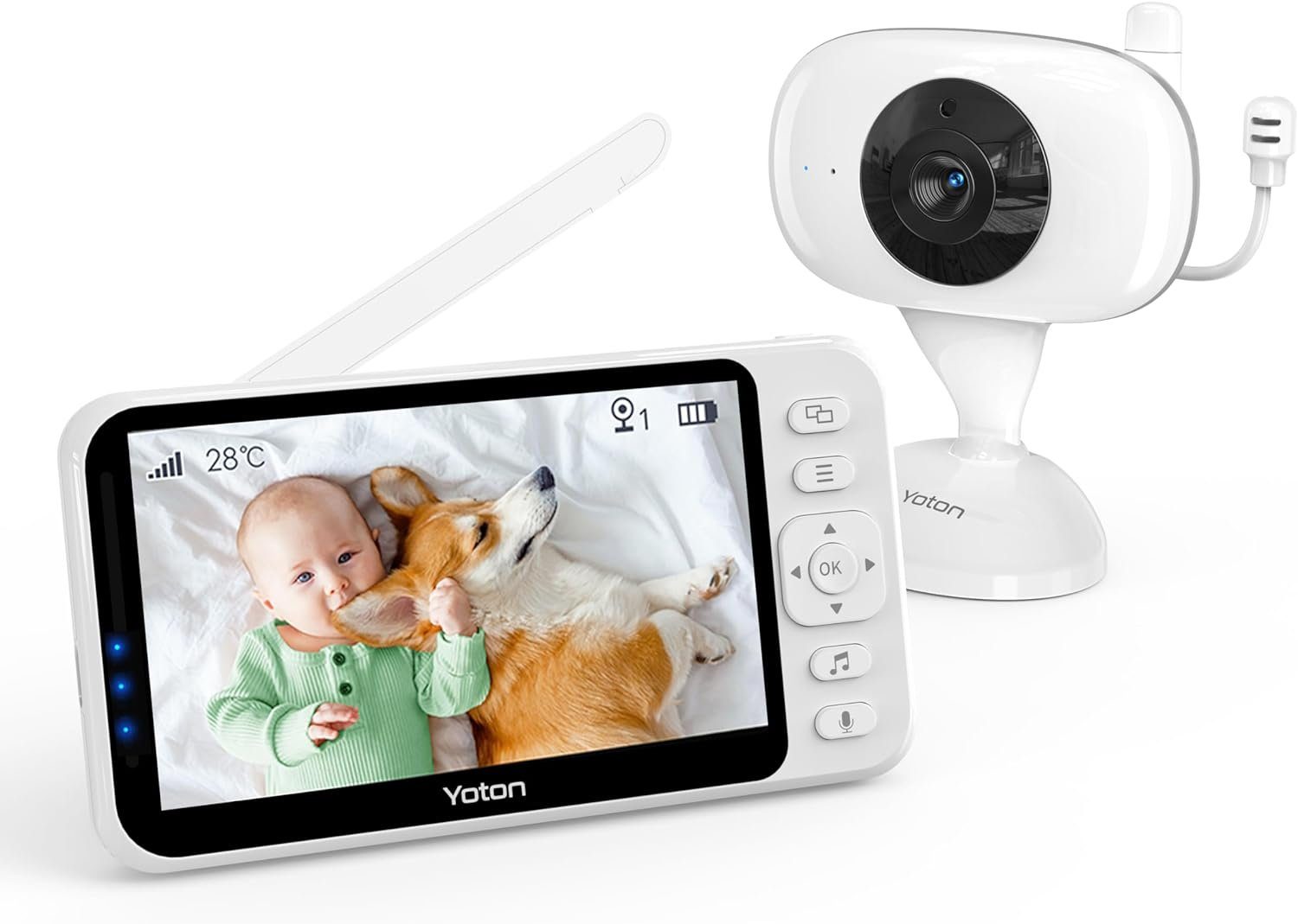 Yoton Video-Babyphone Babyphone mit Kamera, 4,3-Zoll-LCD, 1500mAh, Nachtsicht, Zwei-Wege-Audio, Temperaturanzeige