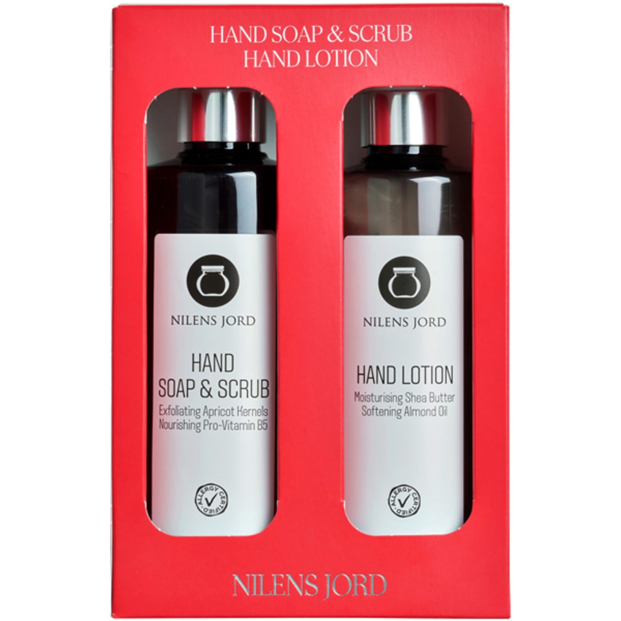 Nilens Jord Handpflege-Set Hand Soap & Lotion Set = Handlotion 300 ml + Handpeeling & Seife 300, 1-tlg.