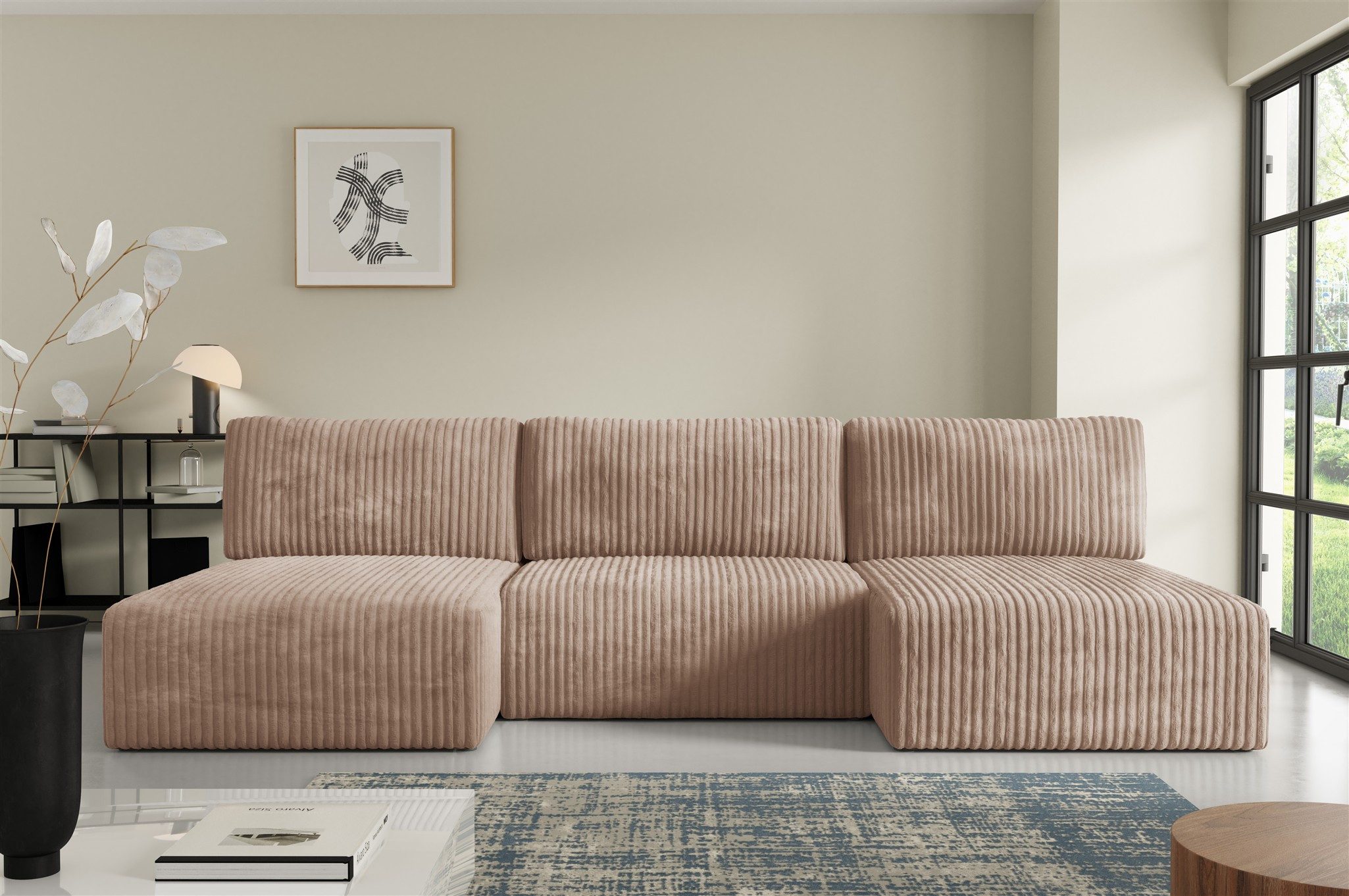 Fun Möbel Wohnlandschaft Sofa FUN ALEGRIA mit Schlaffunktion in Velourstoff Tilia, Rundumbezug, mit Bettkasten