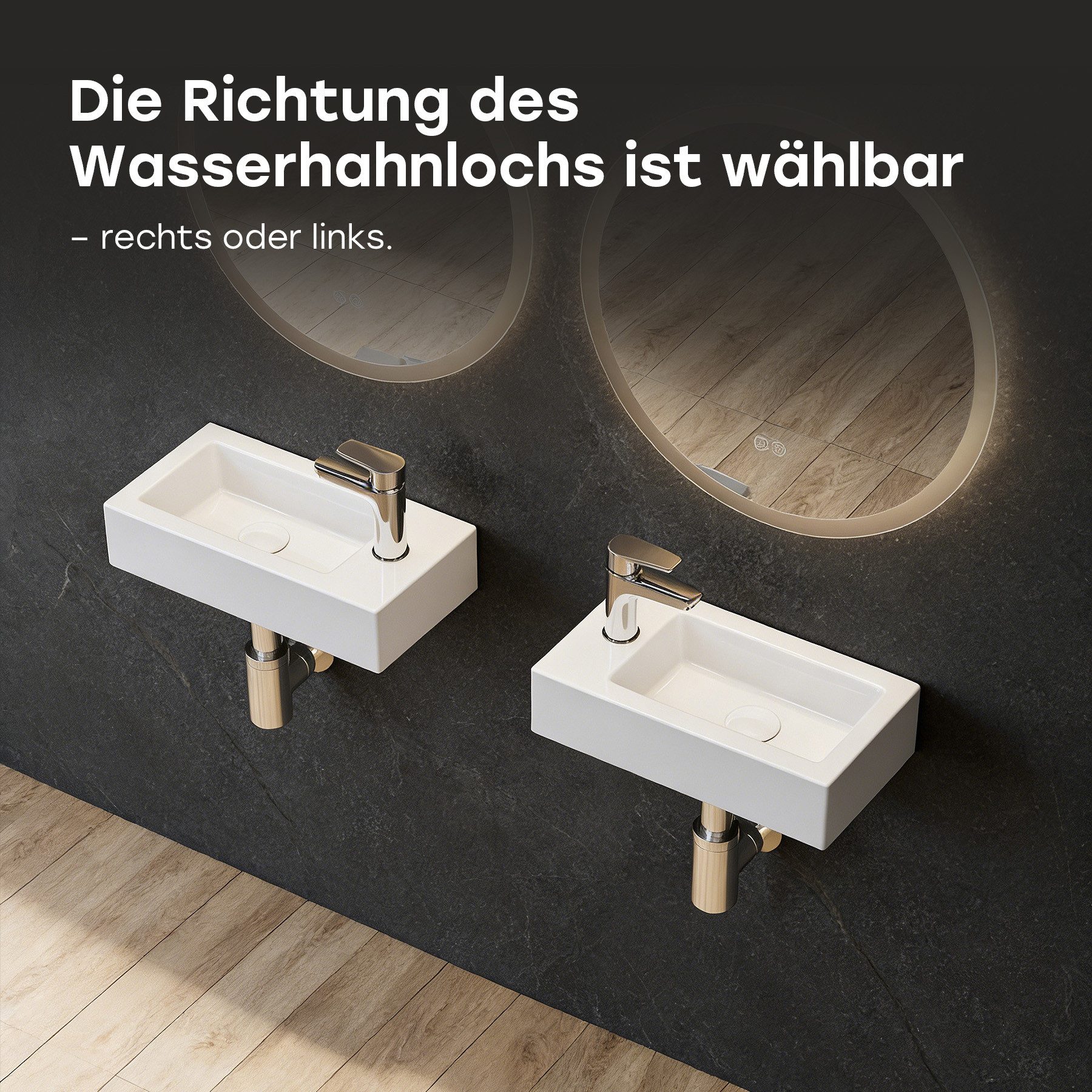 HOROW Waschbecken Mini Hänge-/Aufsatzwaschbecken mit Hahnloch für Bad /Gäste-WC (mit Hahnloch Rechts/Links, Eckig Weiß Waschbecken 37 x 18 x 9 cm), aus Keramik, – Bild 5 von 5