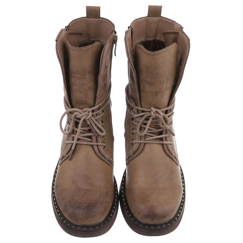 Ital-Design Damen Boots mit Schnürung und Reißverschluss für Alltag Stiefelette (90542922) Blockabsatz Schnürstiefeletten in Hellbraun