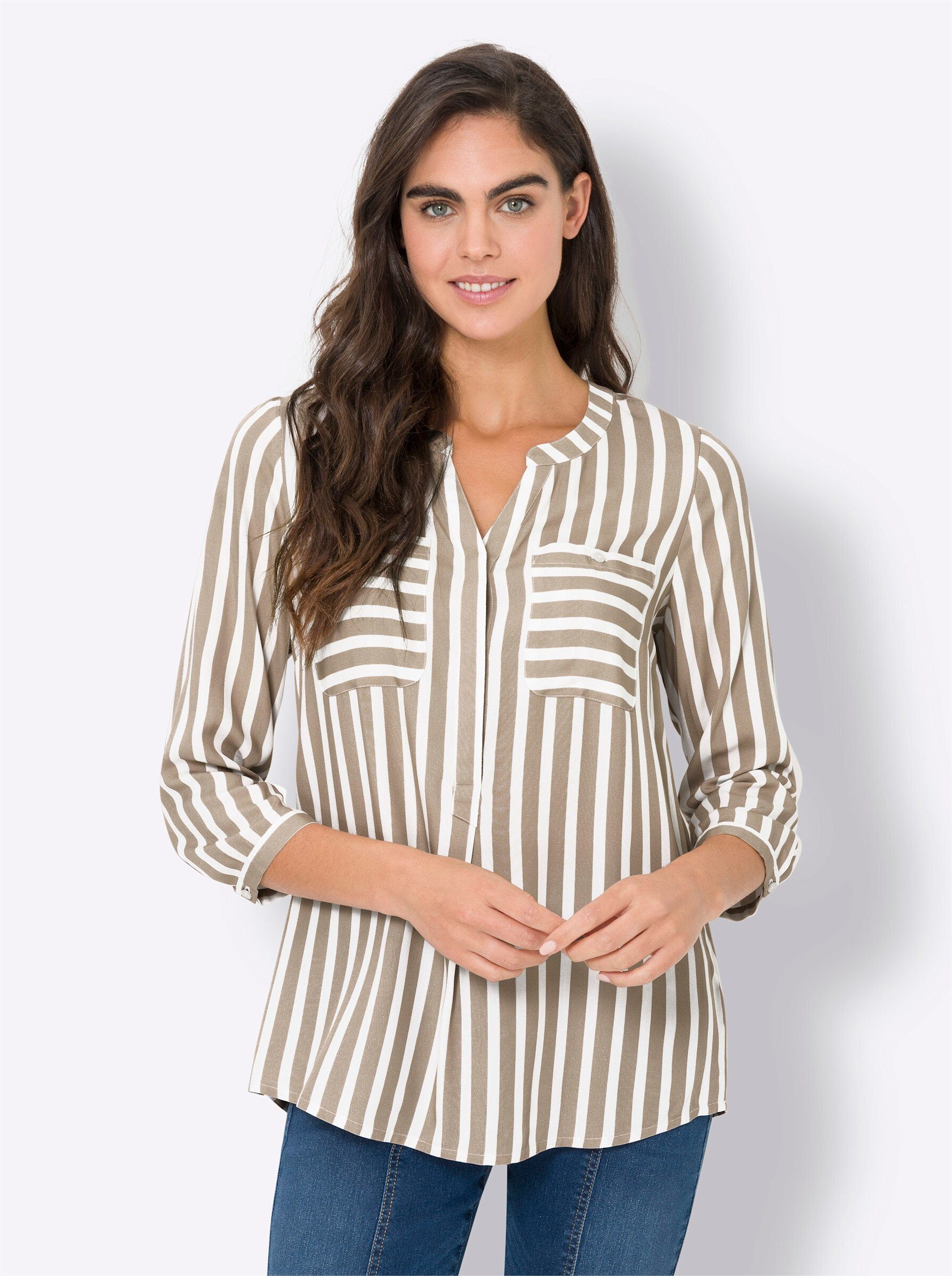 heine Klassische Bluse beige-ecru-gestreift