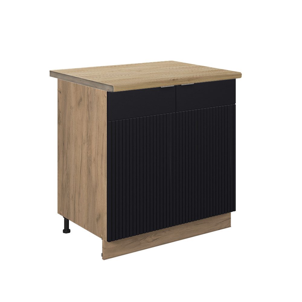 Vicco Spülenunterschrank Fame-Line, Schwarz gestreift/Goldkraft Eiche, günstig online kaufen