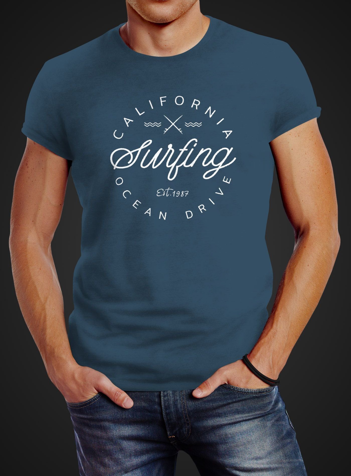 Neverless Print-Shirt Herren T-Shirt California Surfing günstig online kaufen