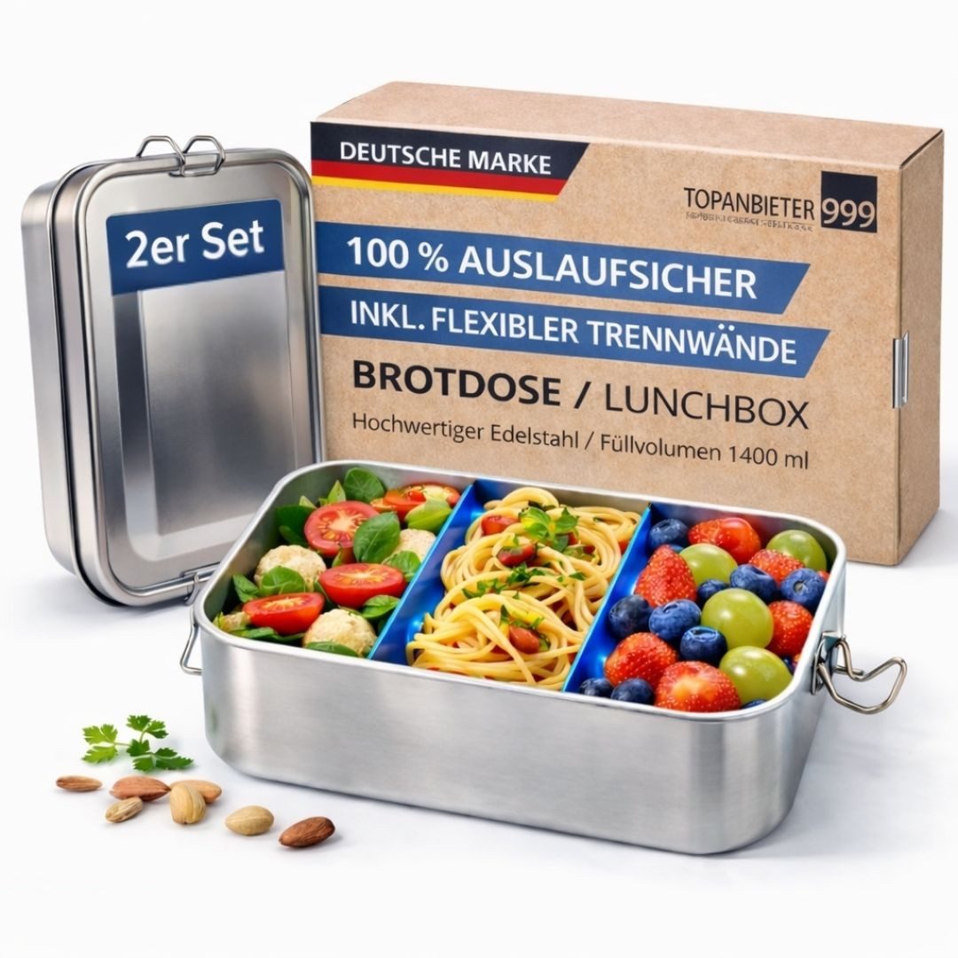 Topanbieter999 Lunchbox Brotzeitbox mit Fächer Brotdose Lunch-Jausenbox, Edelstahl